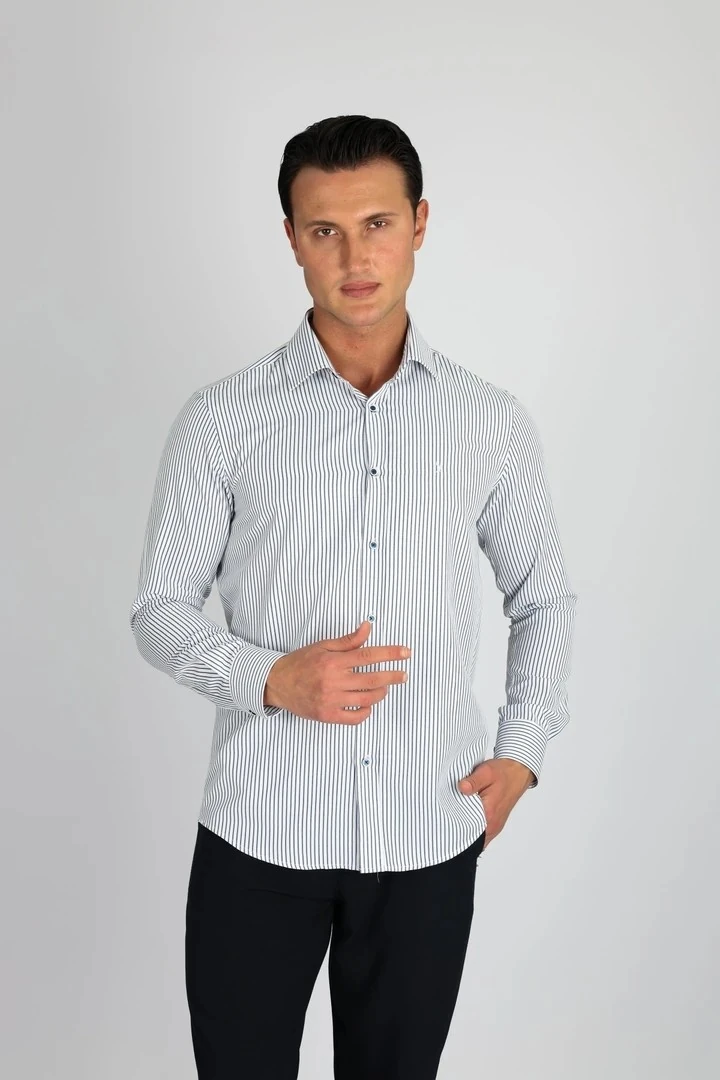 LORENZO MAZZOLİ LM1489 C 900 BEYAZ ÇİZGİLİ ERKEK GÖMLEK