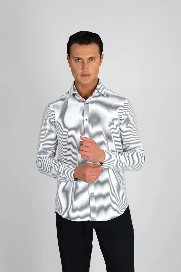 LORENZO MAZZOLİ LM1489 C 900 BEYAZ ÇİZGİLİ ERKEK GÖMLEK