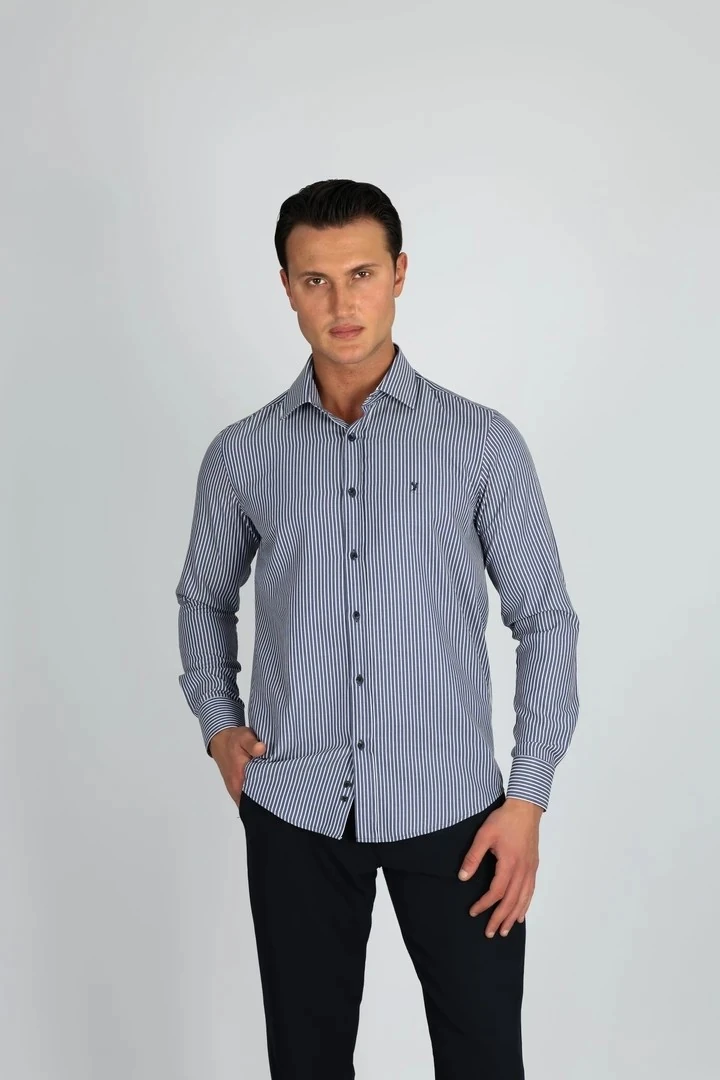 LORENZO MAZZOLİ LM1489 C 506 LACİVERT ÇİZGİLİ ERKEK GÖMLEK