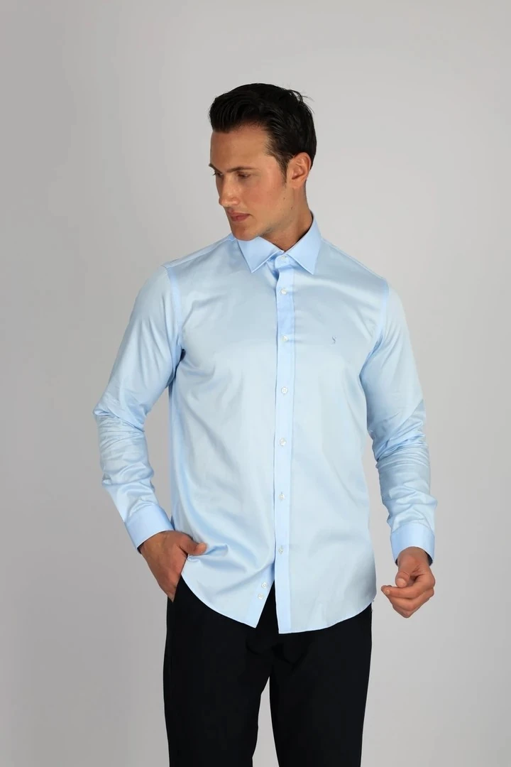 LORENZO MAZZOLİ LM375 C 551 A.MAVİ PAMUK SATEN COMFORT FİT ERKEK GÖMLEK
