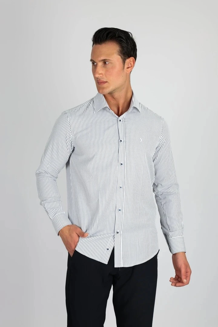 LORENZO MAZZOLİ LM1489 C 900 BEYAZ ÇİZGİLİ ERKEK GÖMLEK
