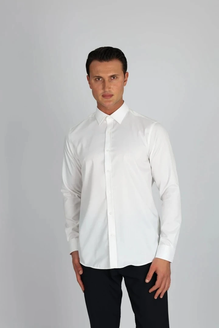 ENZO FERRETTI EF16 S 901 BEYAZ NON-IRON ÇİFT KAT İPLİK, SLIM FIT,ERKEK GÖMLEK