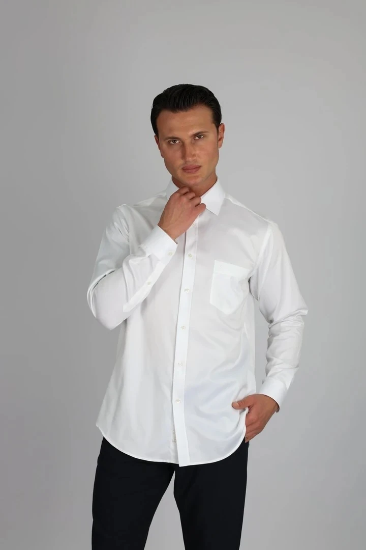 LORENZO MAZZOLİ LM385 R 900 BEYAZ PAMUK SATEN REGULAR FİT ERKEK GÖMLEK