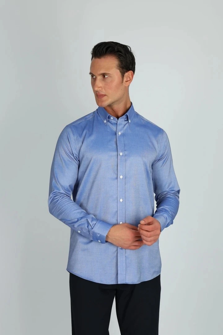 ENZO FERRETTI EF14 S 506 LACİVERT NON-IRON ÇİFT KAT İPLİK, SLIM FIT,ERKEK GÖMLEK