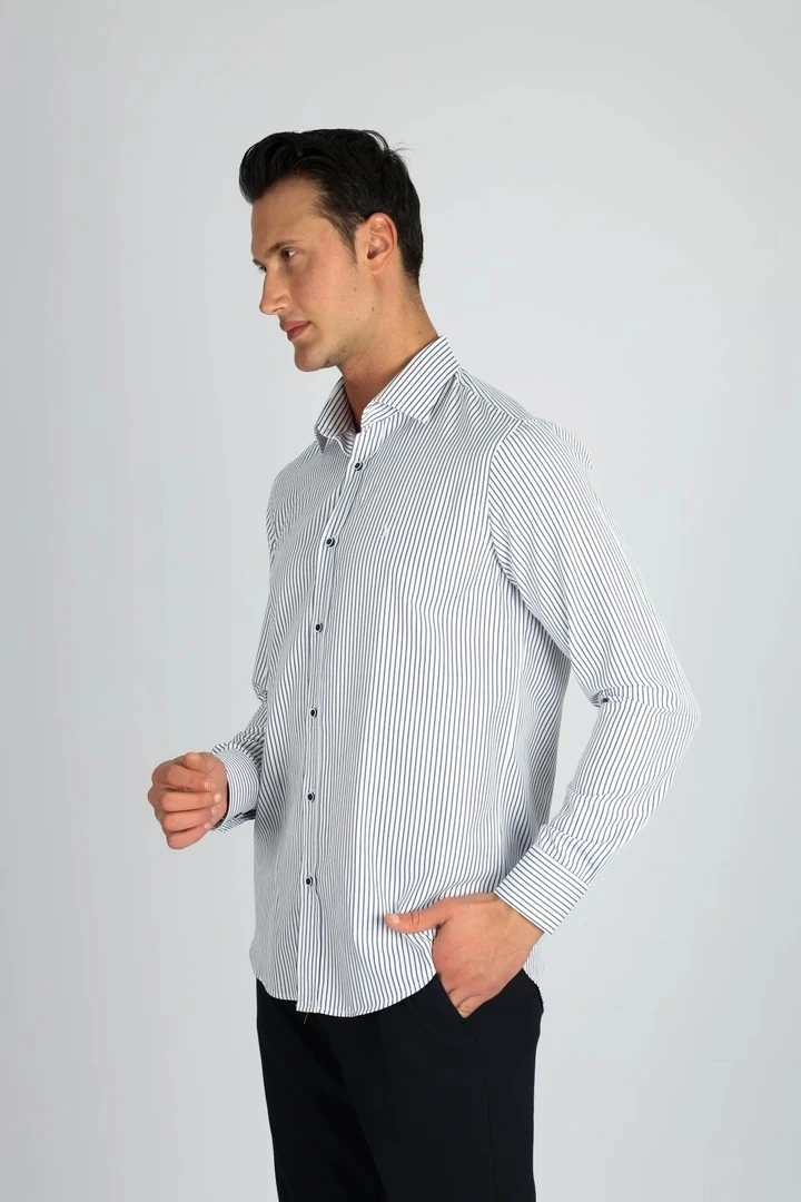 LORENZO MAZZOLİ LM1489 C 900 BEYAZ ÇİZGİLİ ERKEK GÖMLEK