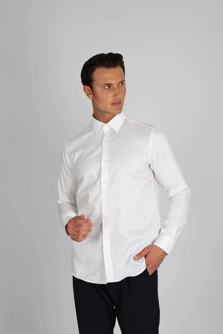 ENZO FERRETTI EF16 S 901 BEYAZ NON-IRON ÇİFT KAT İPLİK, SLIM FIT,ERKEK GÖMLEK
