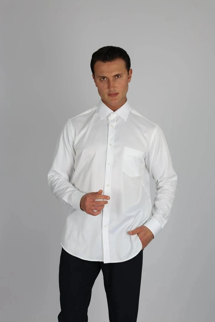 LORENZO MAZZOLİ LM385 R 900 BEYAZ PAMUK SATEN REGULAR FİT ERKEK GÖMLEK