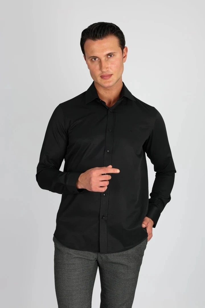 LORENZO MAZZOLİ SOFT SATEN C 500 SİYAH ERKEK GÖMLEK