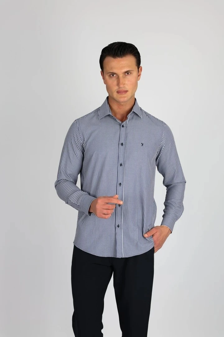 LORENZO MAZZOLİ LM1489 C 506 LACİVERT ÇİZGİLİ ERKEK GÖMLEK