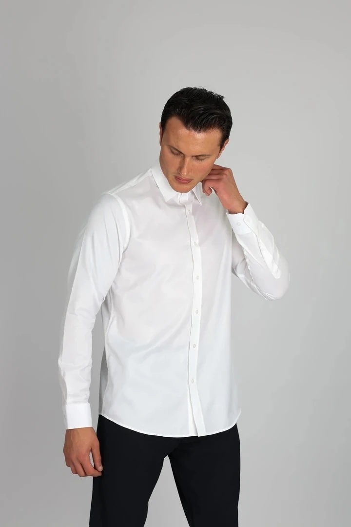 ENZO FERRETTI EF15 S 901 BEYAZ NON-IRON ÇİFT KAT İPLİK, SLIM FIT,ERKEK GÖMLEK