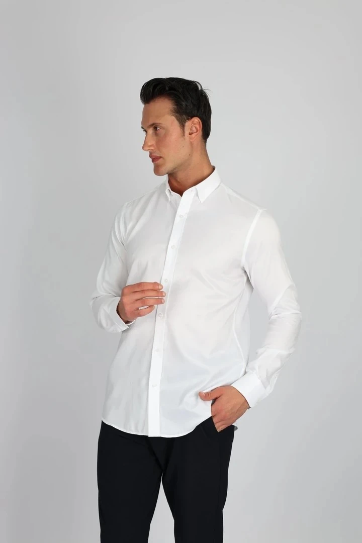 ENZO FERRETTI EF14 S 902 BEYAZ NON-IRON ÇİFT KAT İPLİK, SLIM FIT,ERKEK GÖMLEK