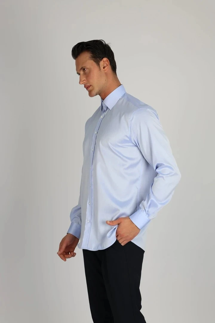 ENZO FERRETTI EF13 R 551 A.MAVİ NON-IRON ÇİFT KAT İPLİK, REGULAR FIT,ERKEK GÖMLEK