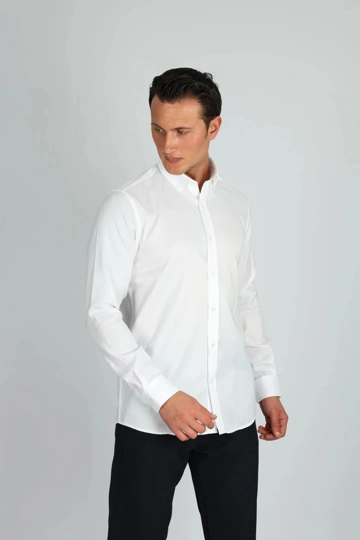ENZO FERRETTI EF14 S 902 BEYAZ NON-IRON ÇİFT KAT İPLİK, SLIM FIT,ERKEK GÖMLEK