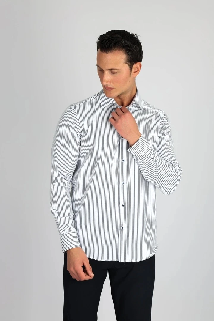LORENZO MAZZOLİ LM1489 C 900 BEYAZ ÇİZGİLİ ERKEK GÖMLEK