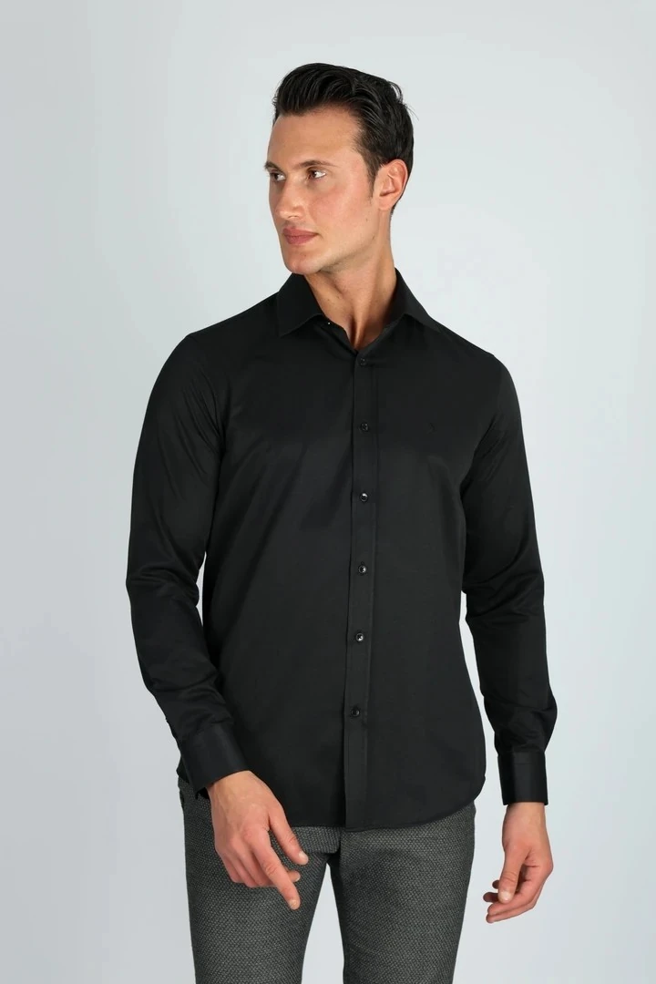 LORENZO MAZZOLİ SOFT SATEN C 500 SİYAH ERKEK GÖMLEK