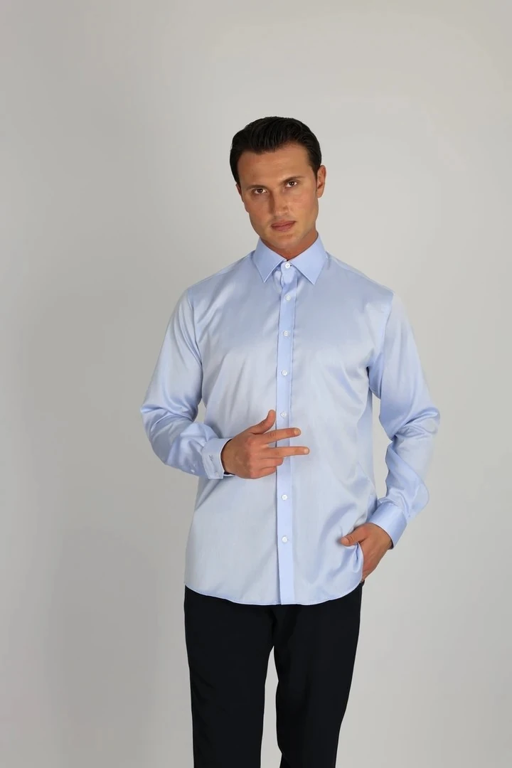 ENZO FERRETTI EF13 R 551 A.MAVİ NON-IRON ÇİFT KAT İPLİK, REGULAR FIT,ERKEK GÖMLEK