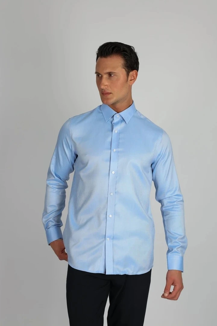 ENZO FERRETTI EF16 S 567 O.MAVİ NON-IRON ÇİFT KAT İPLİK, SLIM FIT,ERKEK GÖMLEK