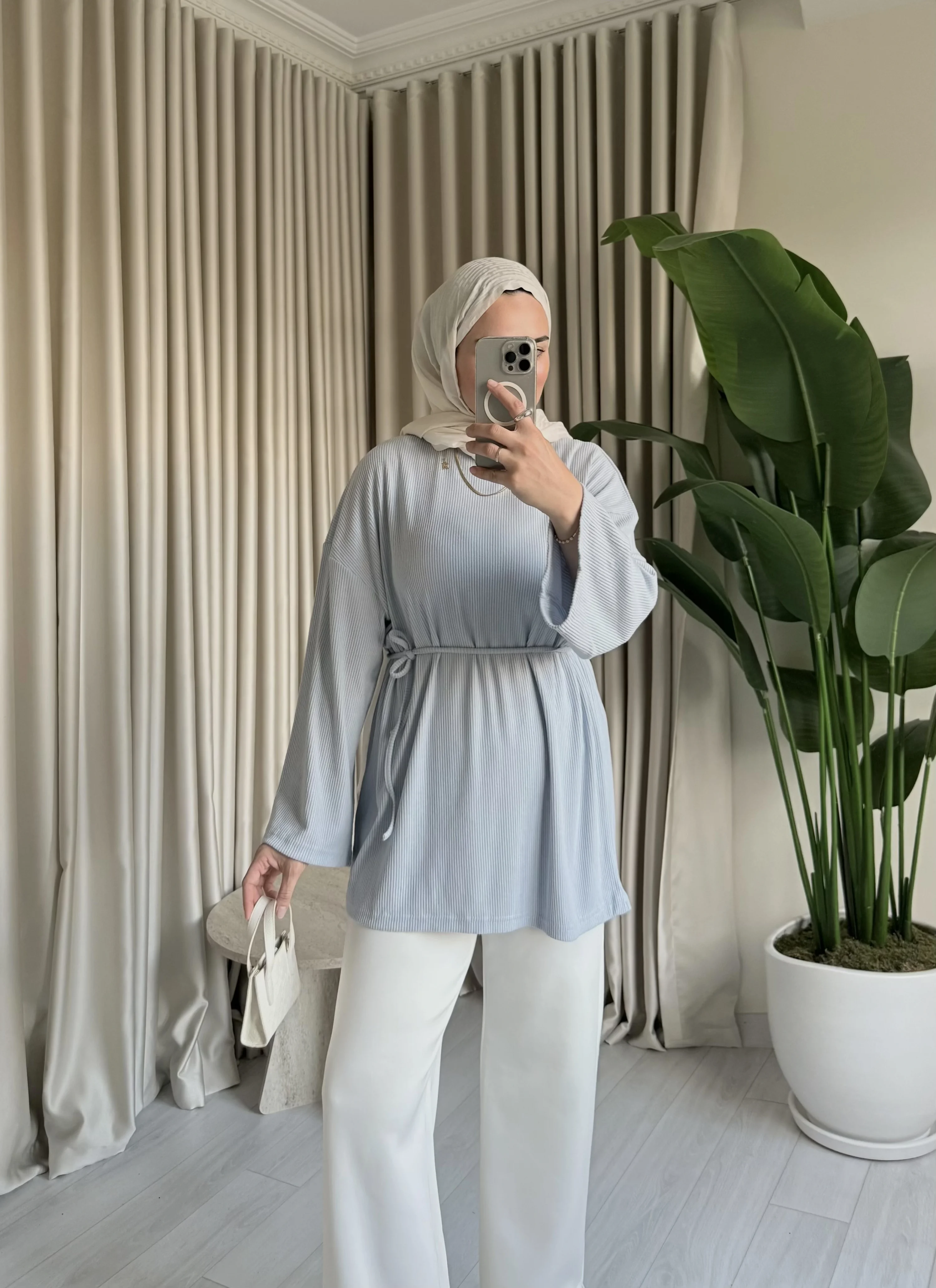 Biyeli Kaşkorse Tunik - Mavi