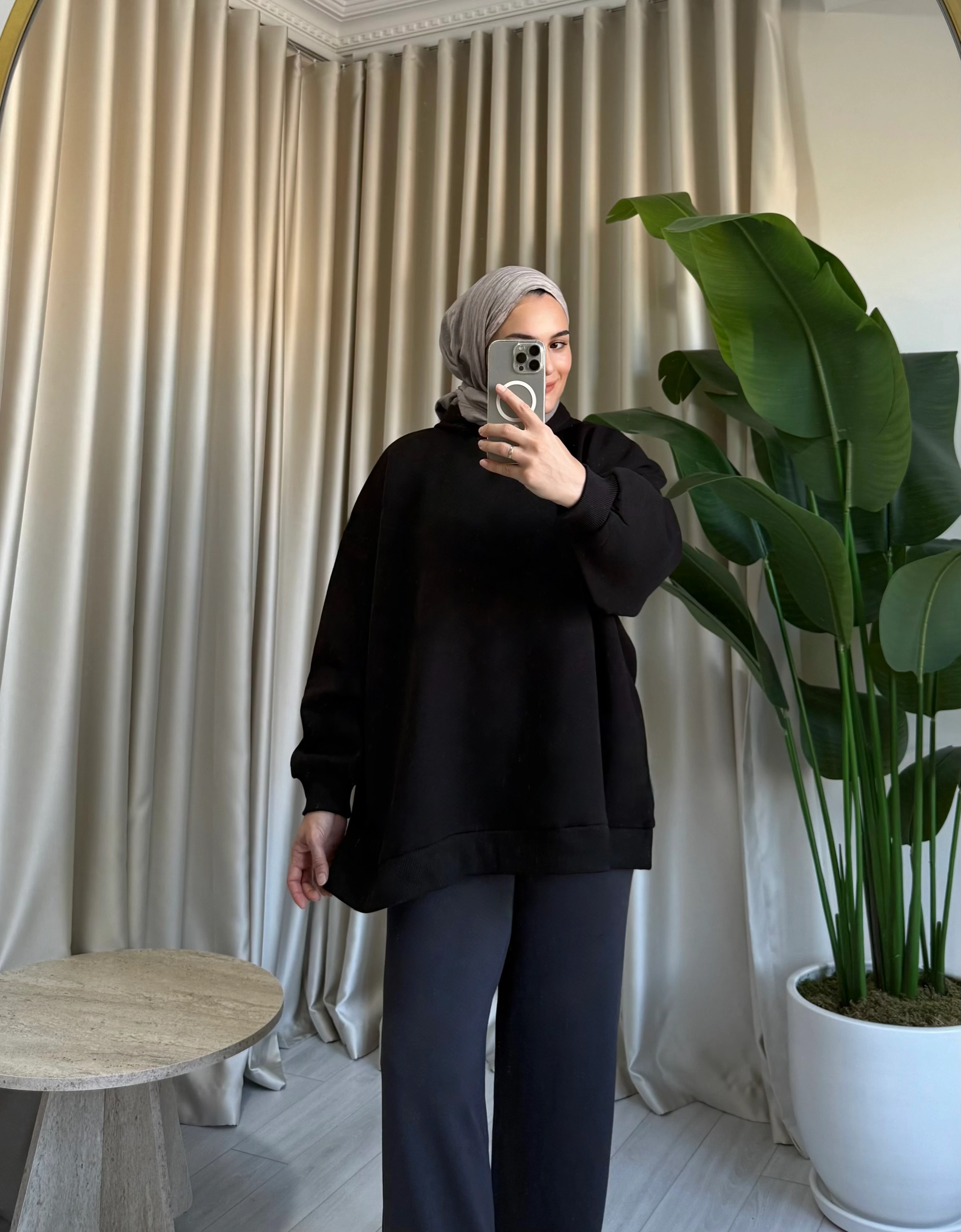 Kapüşonlu Oversize Şardonlu Sweatshirt