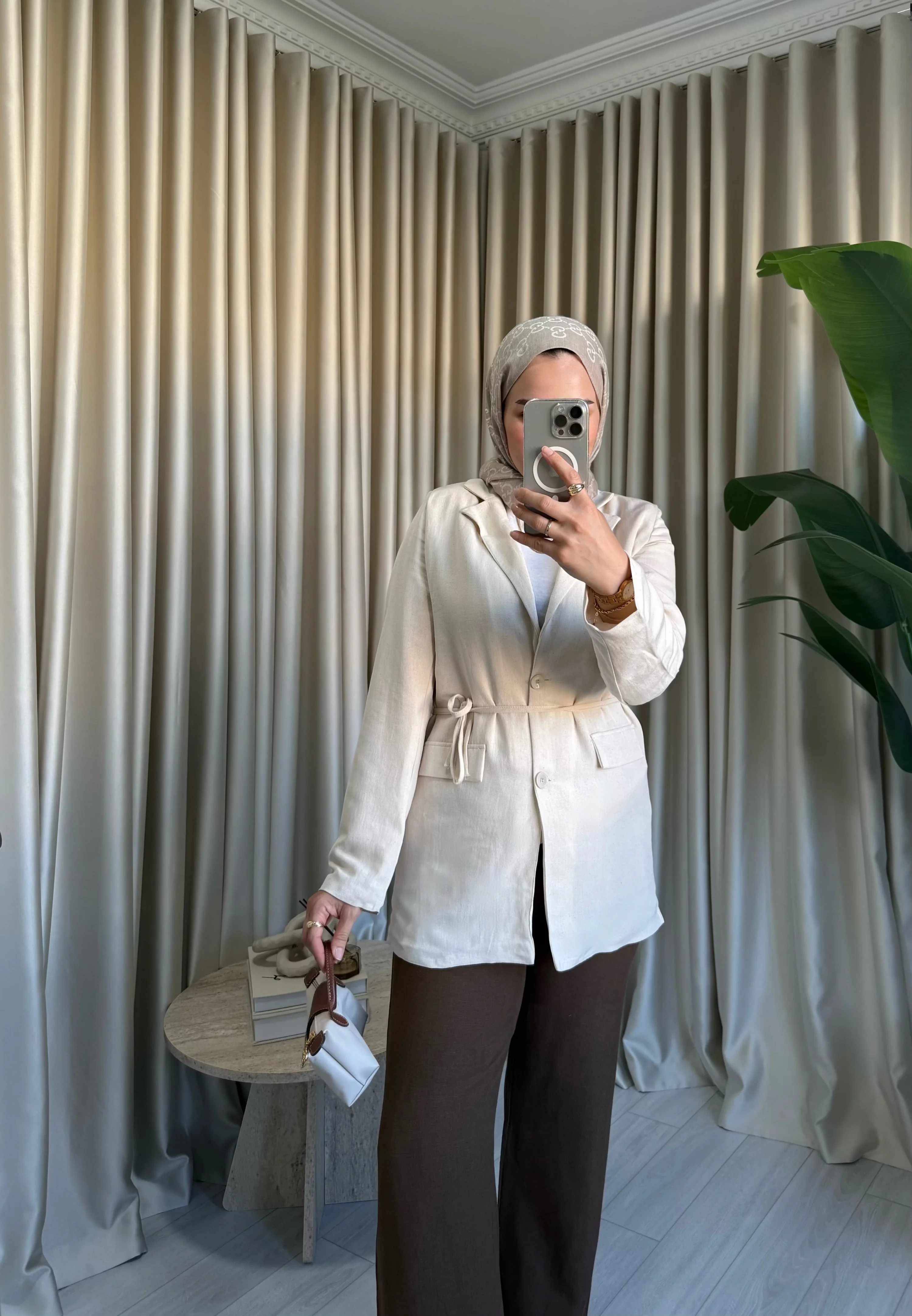 Keten Blazer Ceket - Taş