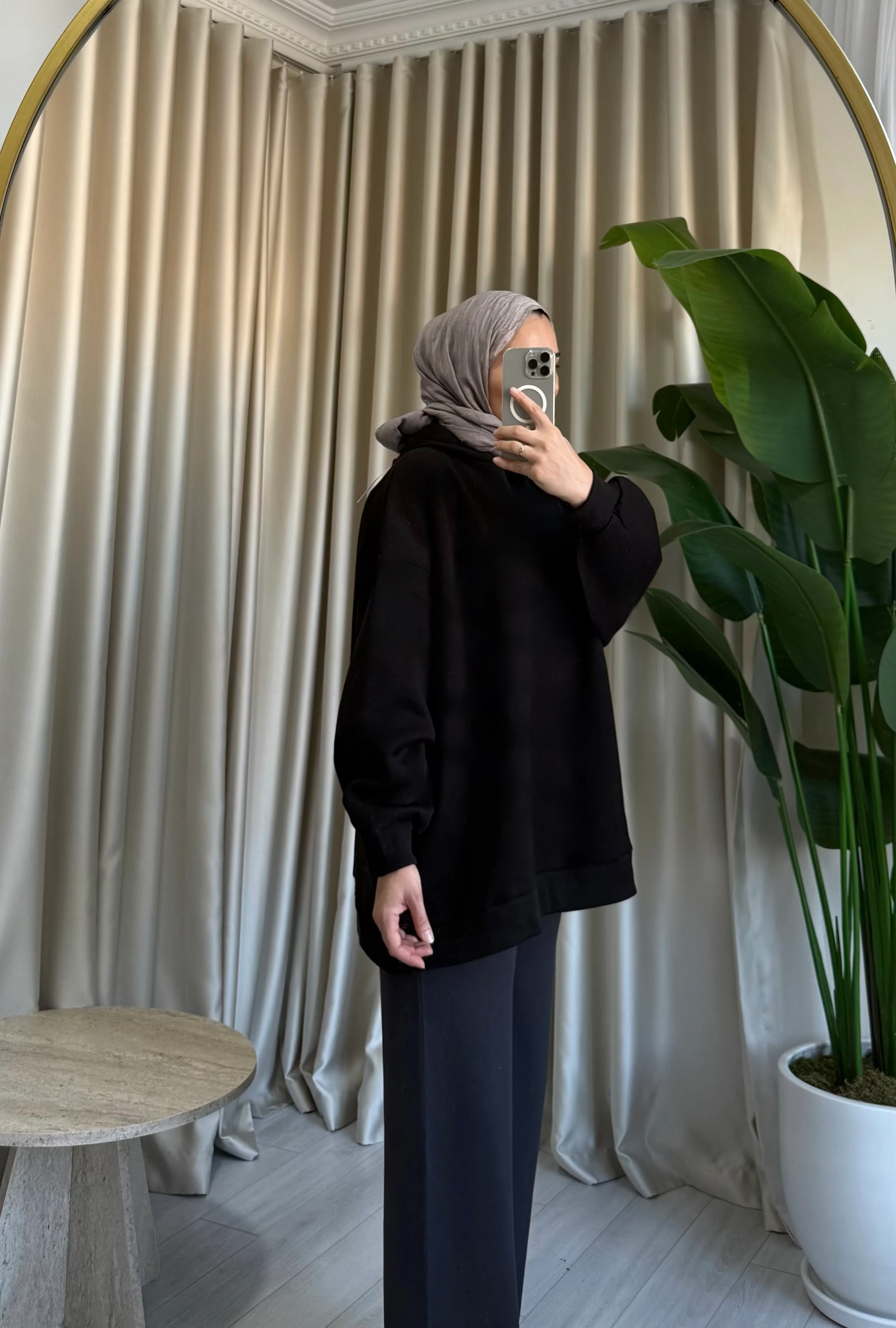 Kapüşonlu Oversize Şardonlu Sweatshirt