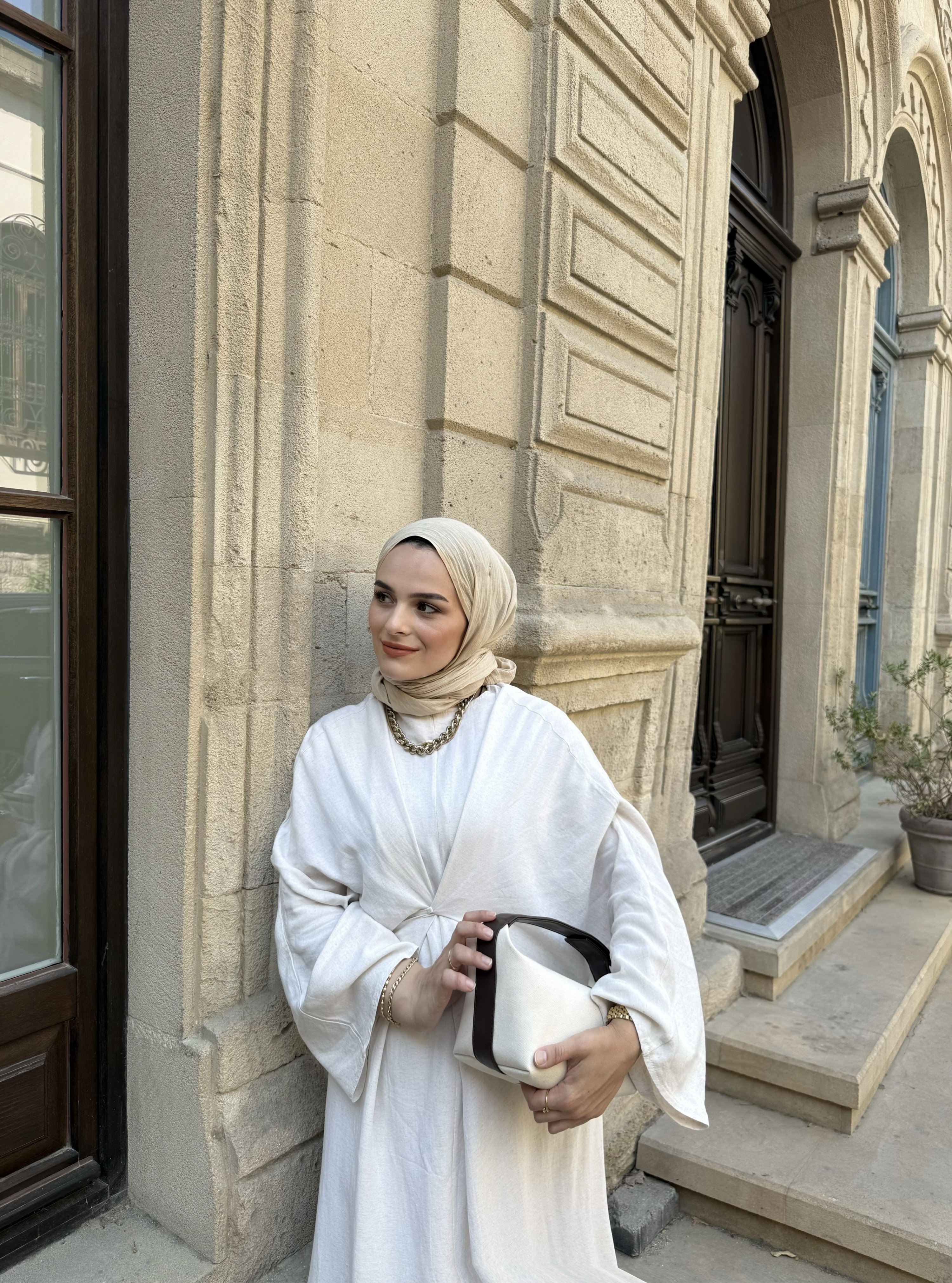 Natural Keten Bağlamalı Elbise