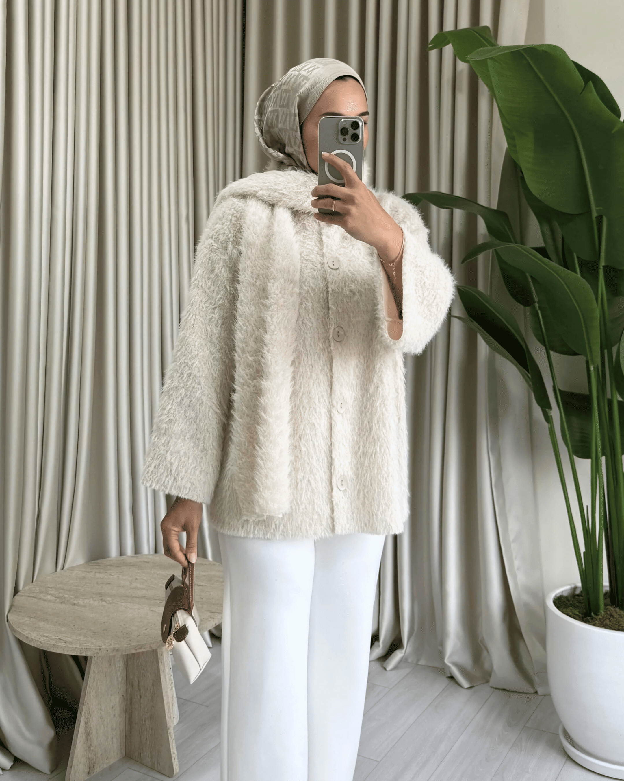 Atkılı Peluş Ceket - Krem