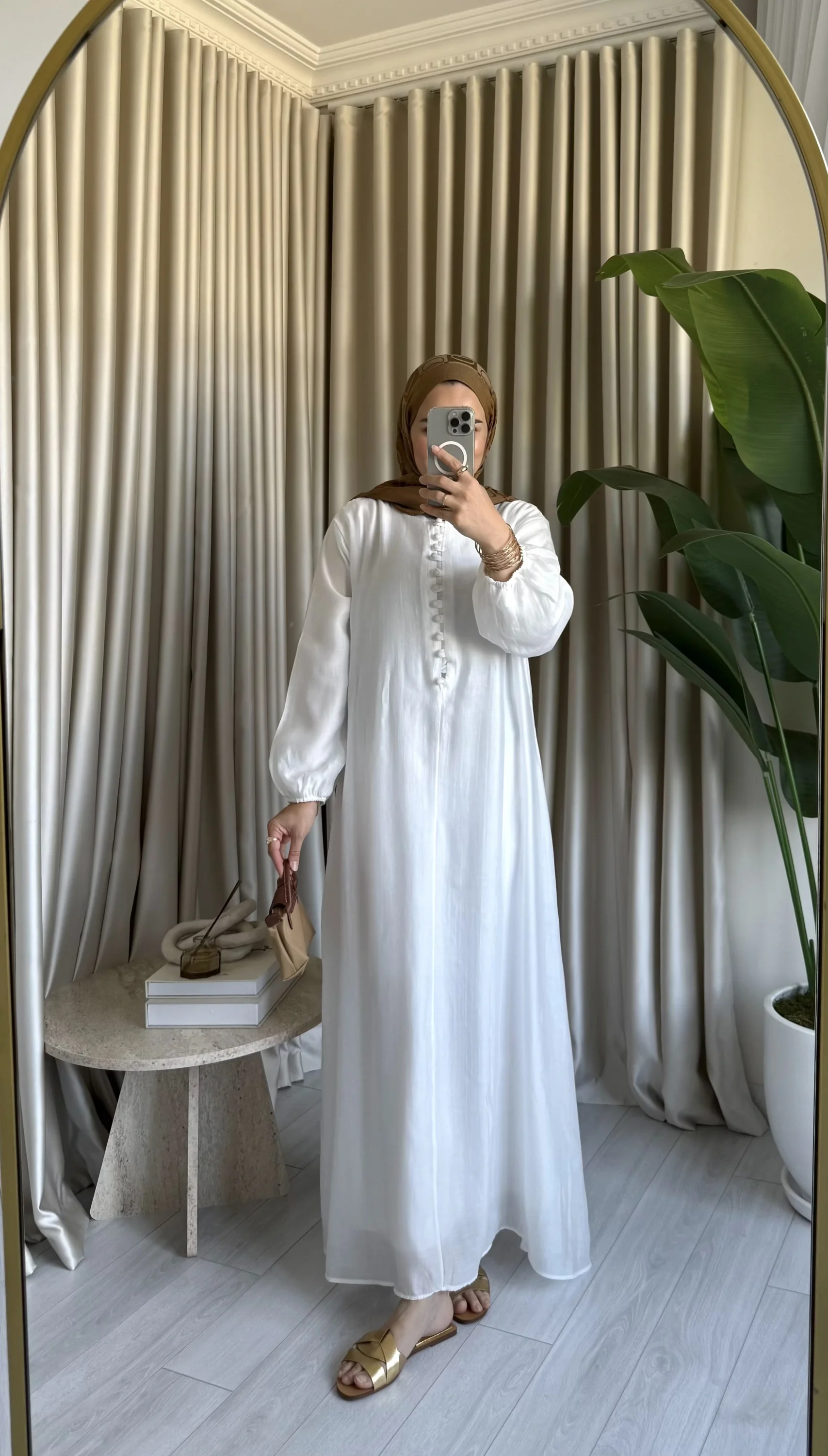 Linen Elbise - Beyaz