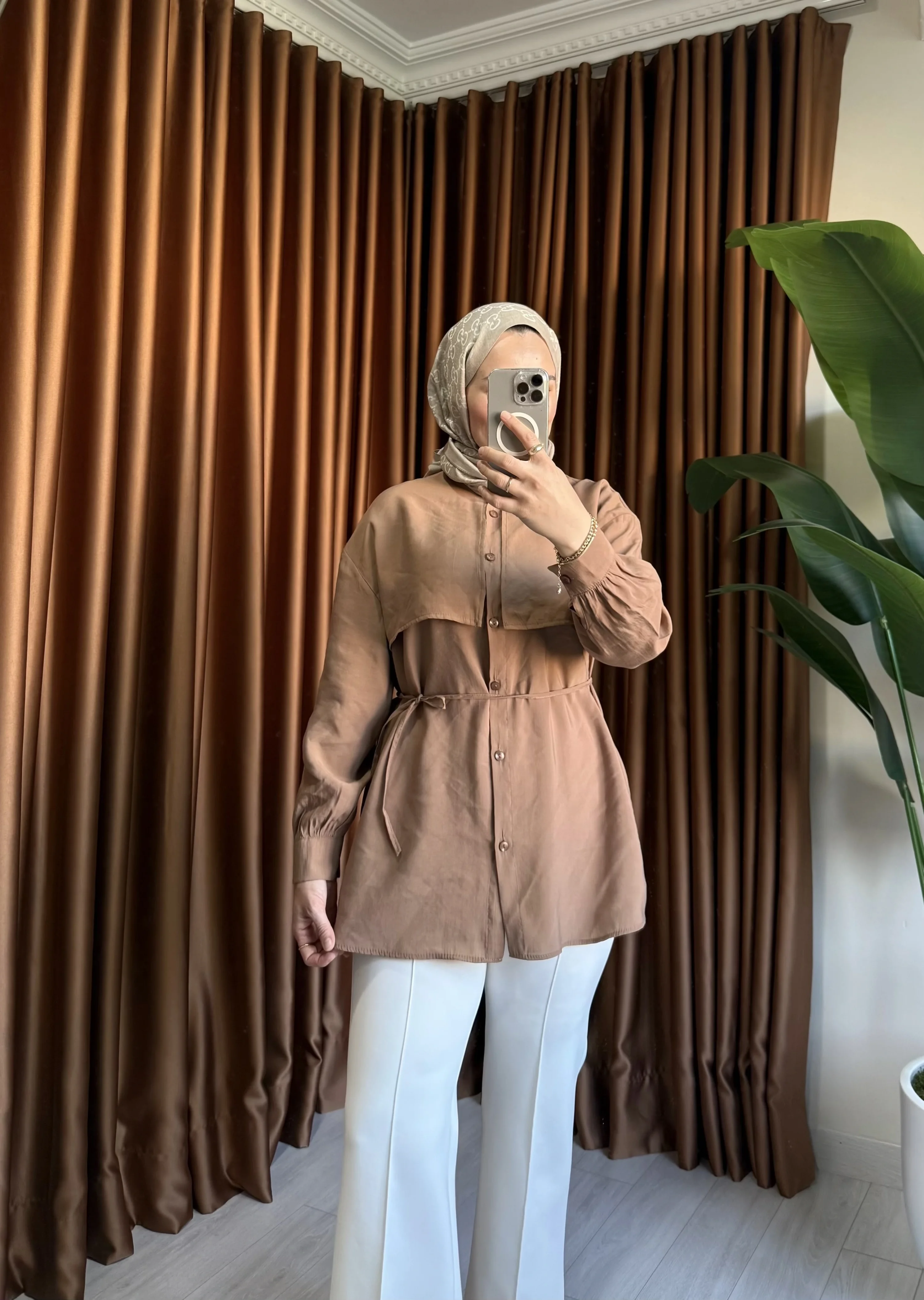 Mila Tensel Gömlek - Camel