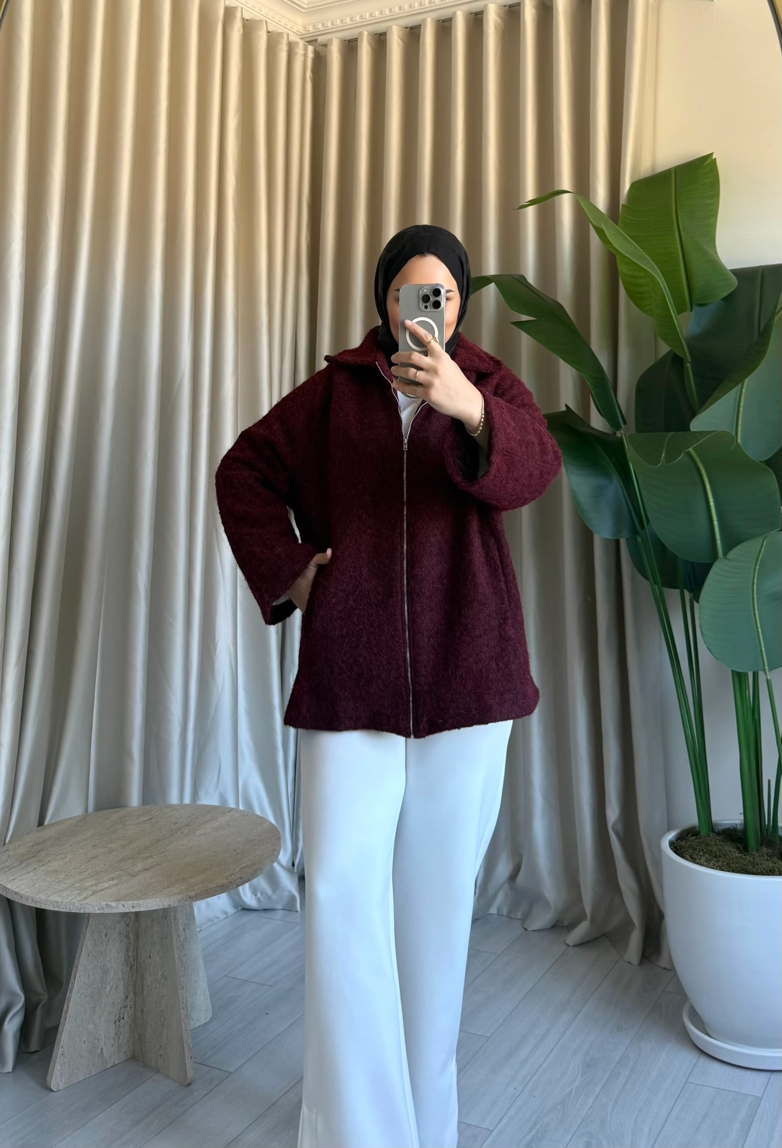 Premium Kırçıllı Kaşe Ceket - Bordo