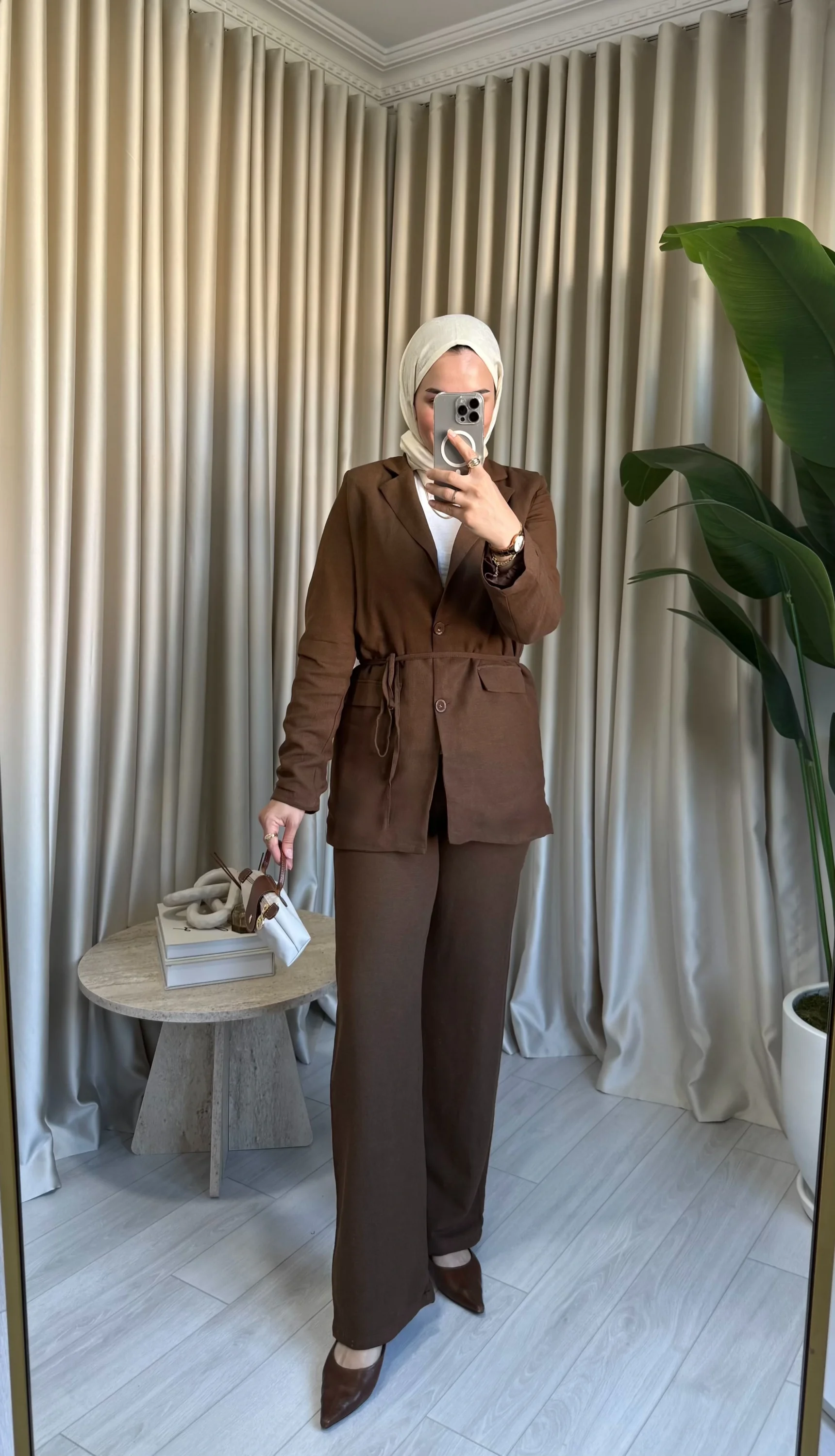 Keten Plazzo Pantolon - Kahve