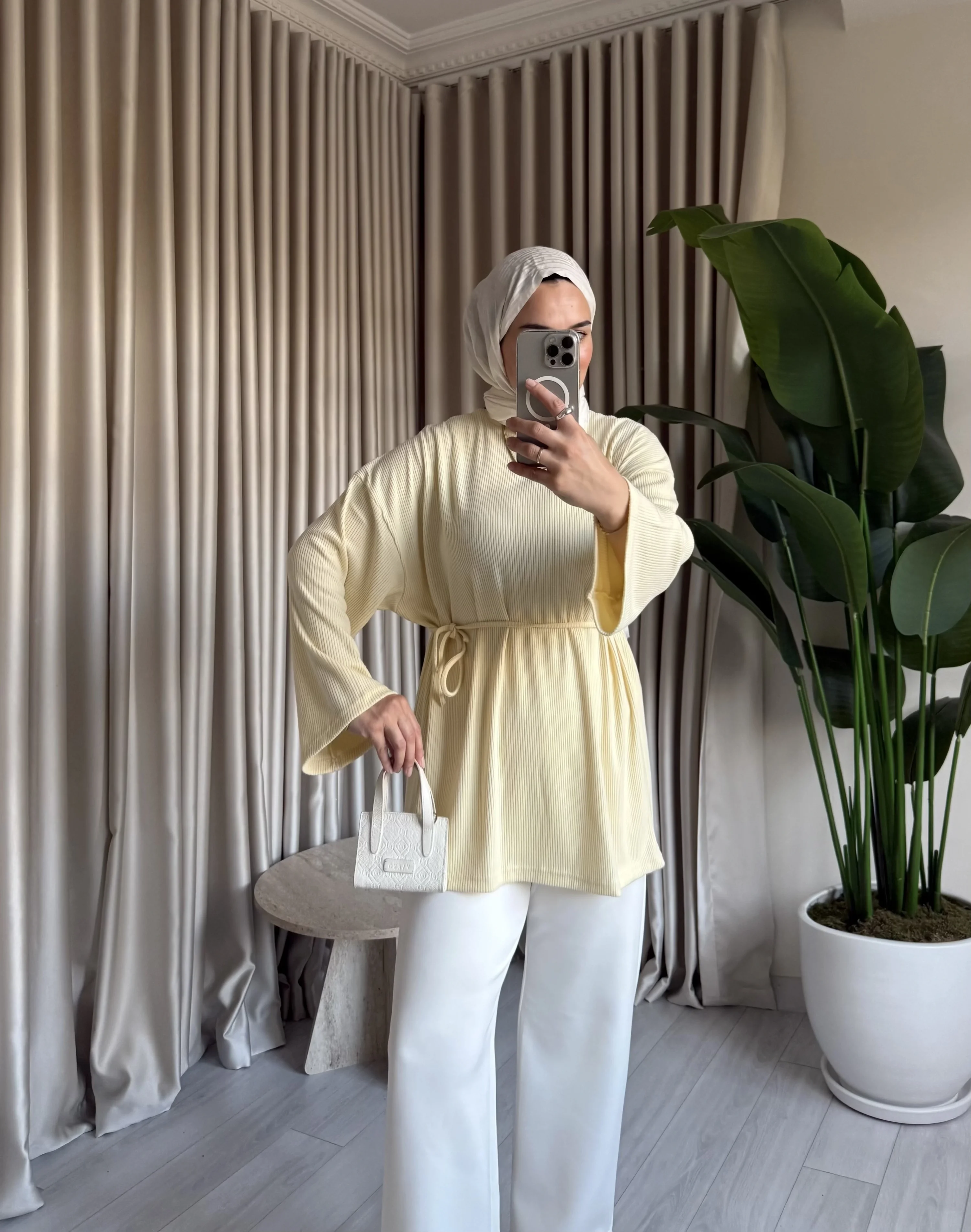 Biyeli Kaşkorse Tunik - Sarı