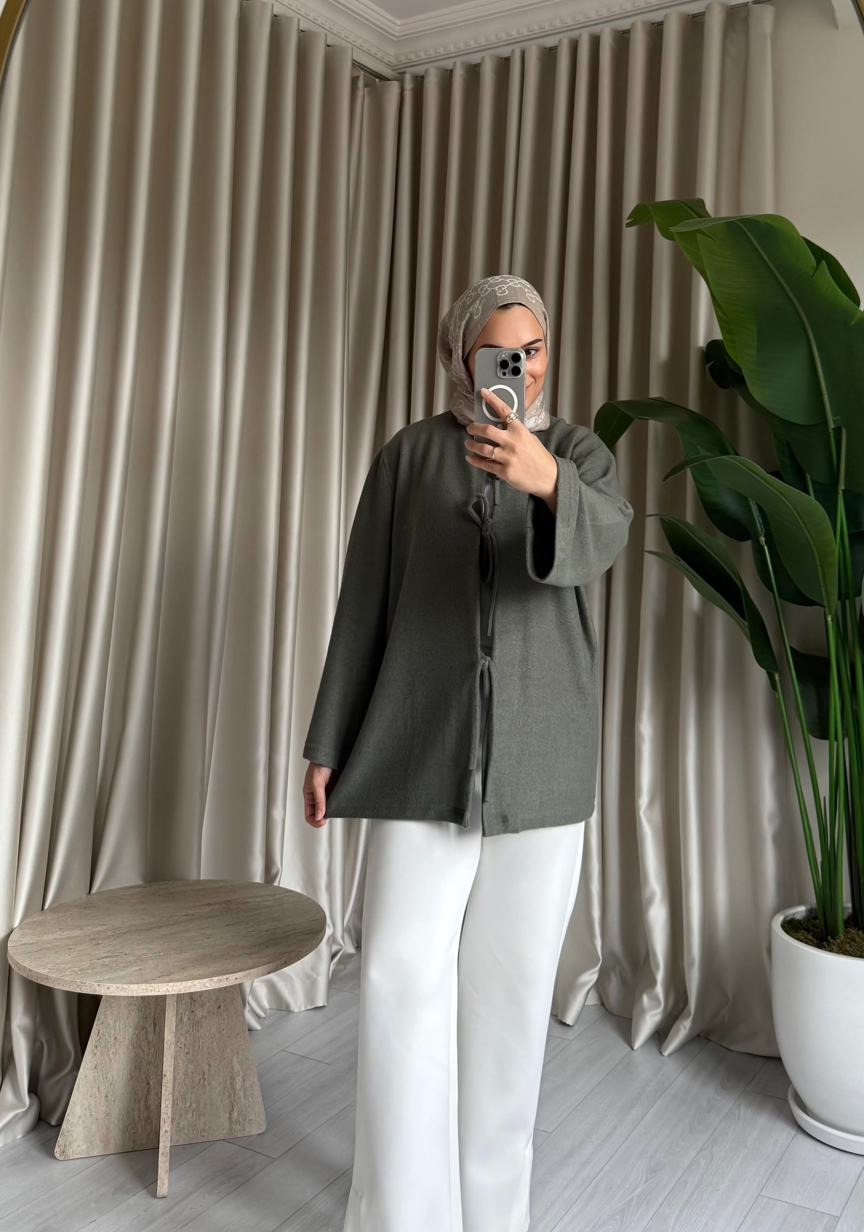 Önden Bağlamalı Triko Kimono - Yeşil