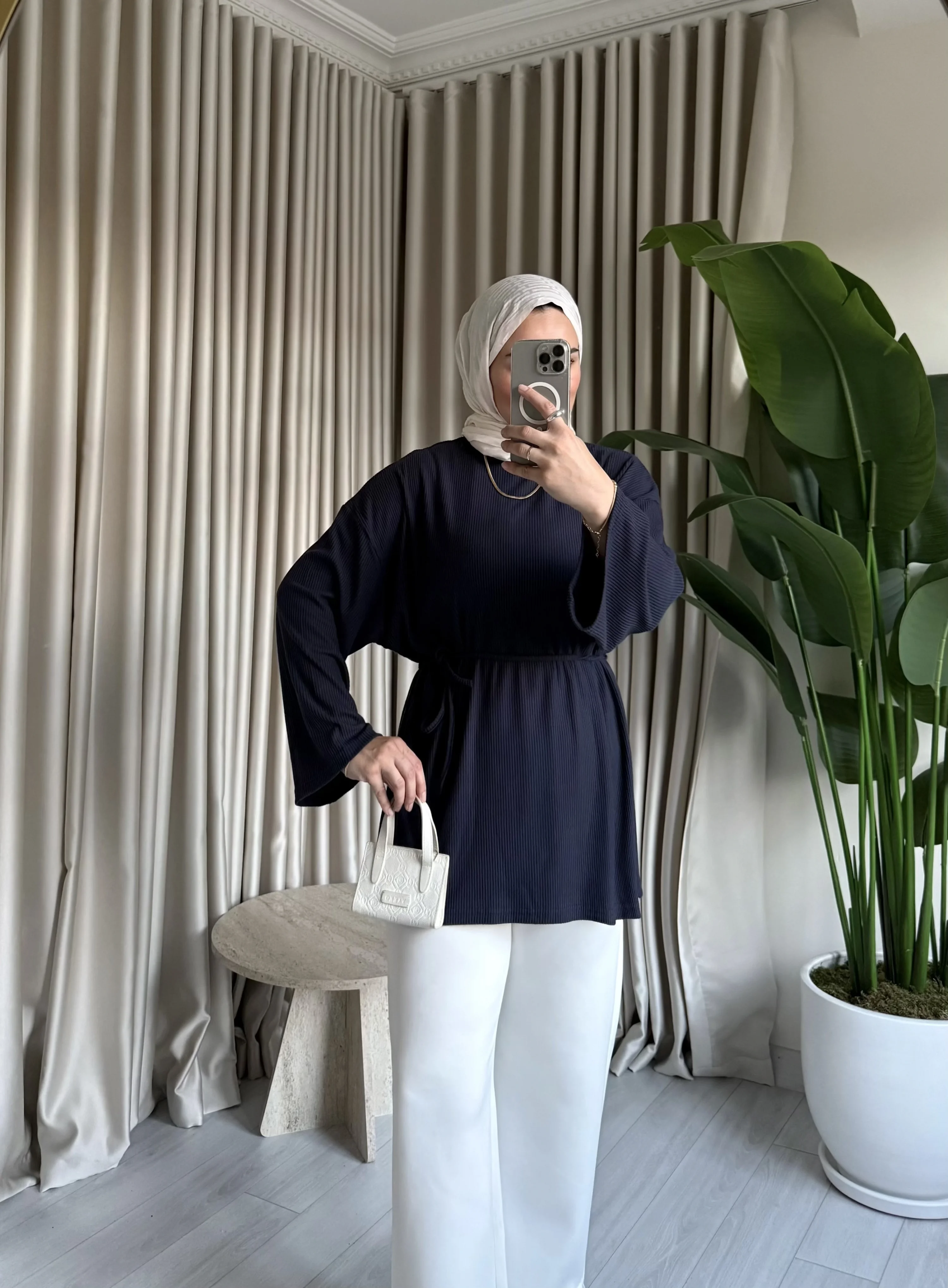 Biyeli Kaşkorse Tunik - Lacivert