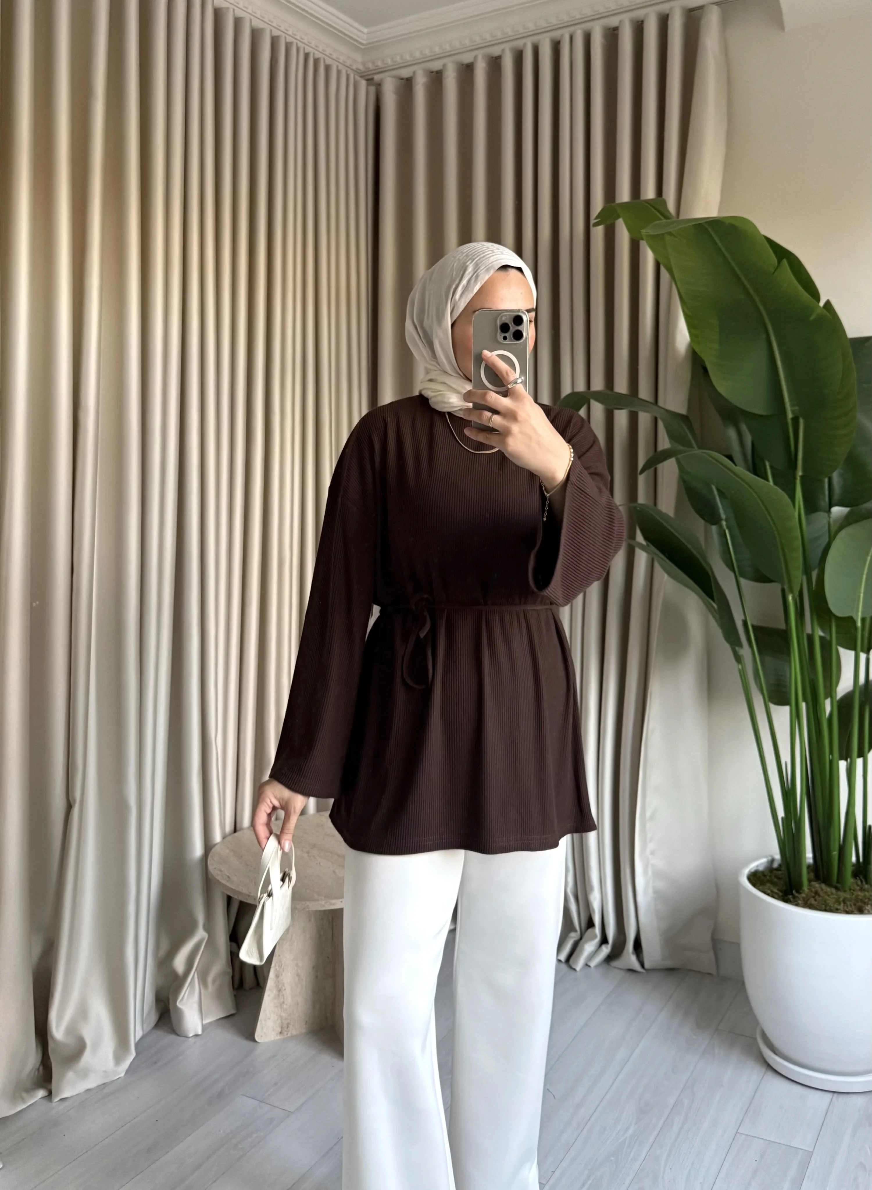 Biyeli Kaşkorse Tunik - Kahve