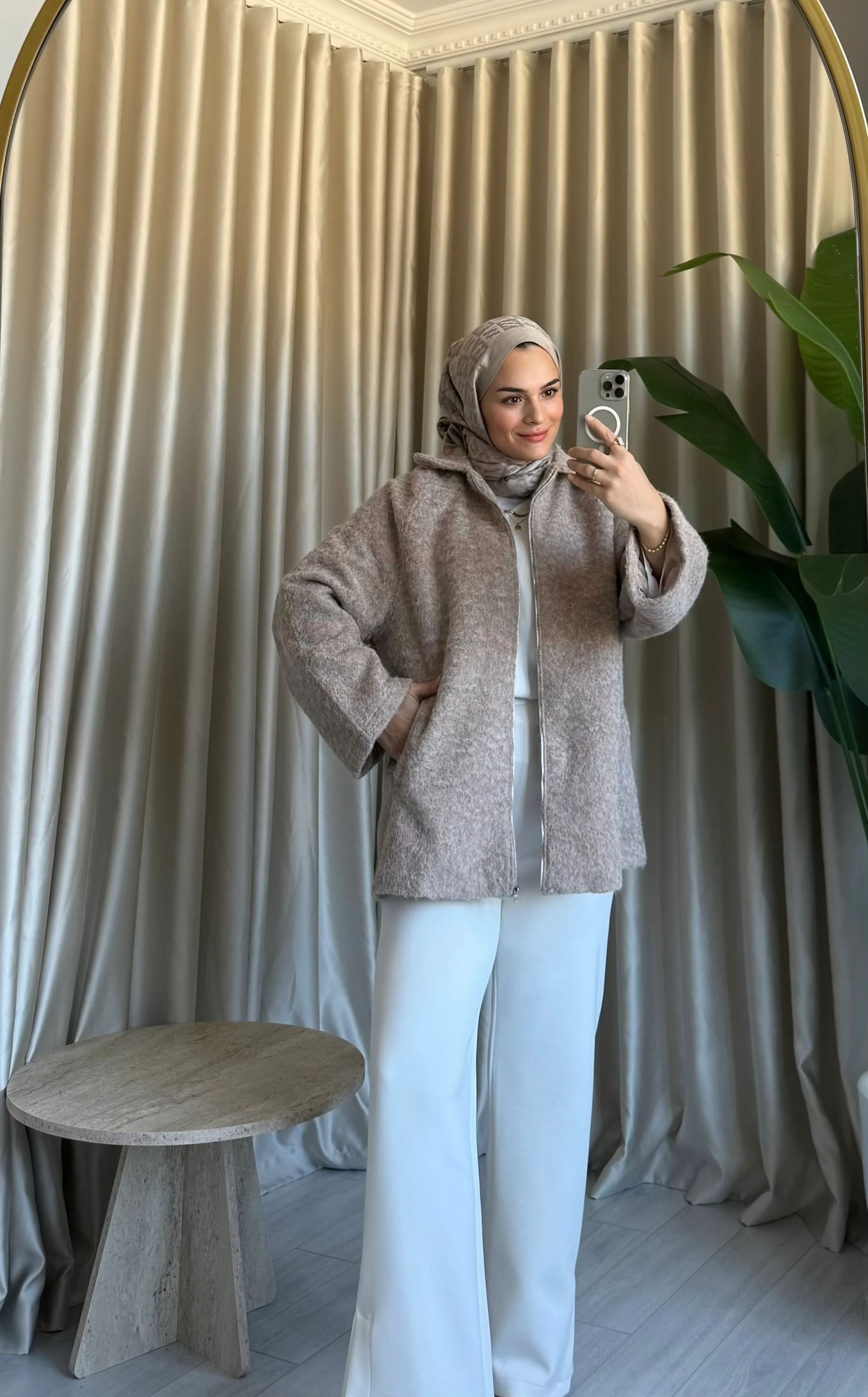 Premium Kırçıllı Kaşe Ceket - Taş