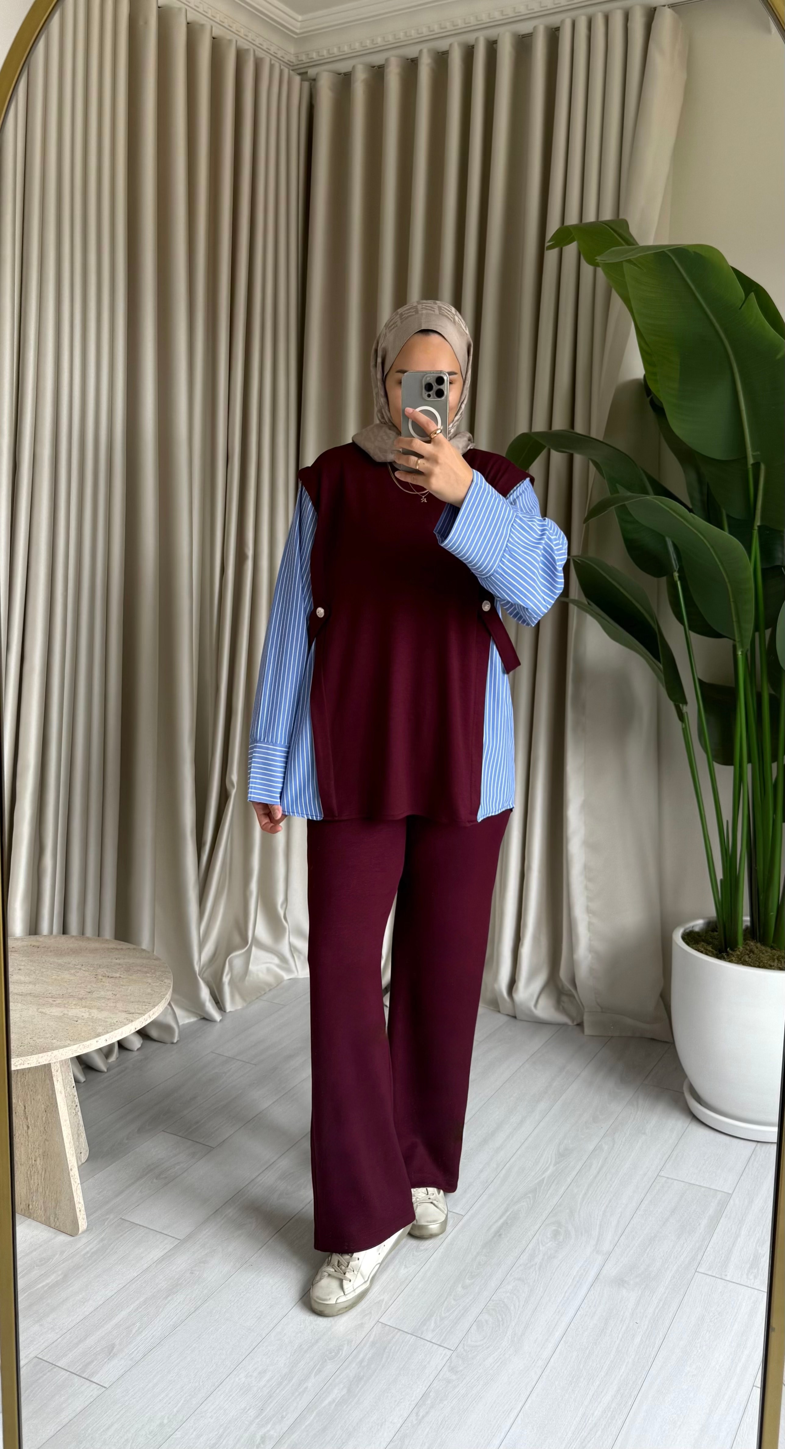 Yandan Düğmeli Oysho Takım - Bordo
