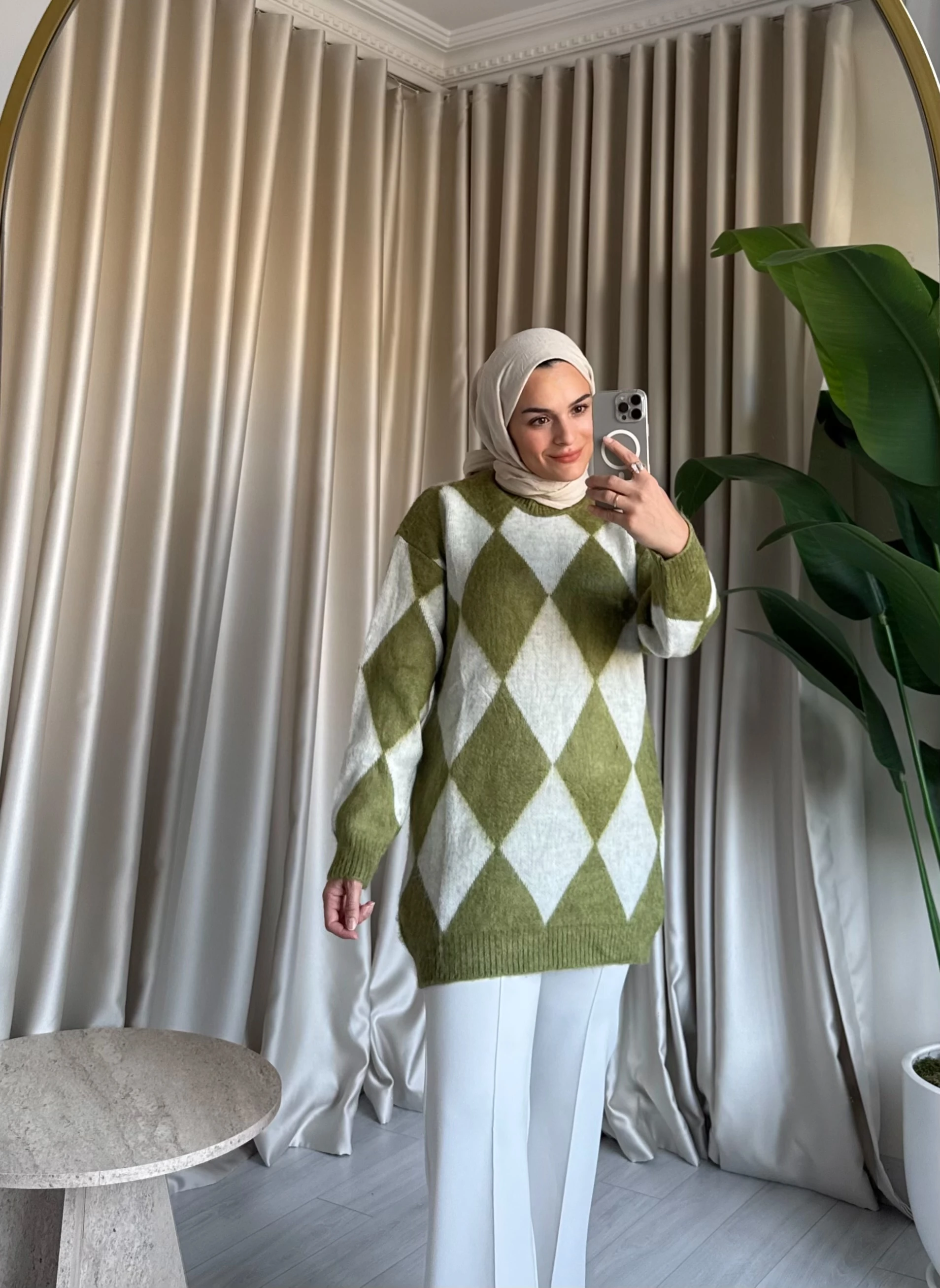 Baklava Desenli Kazak - Yeşil