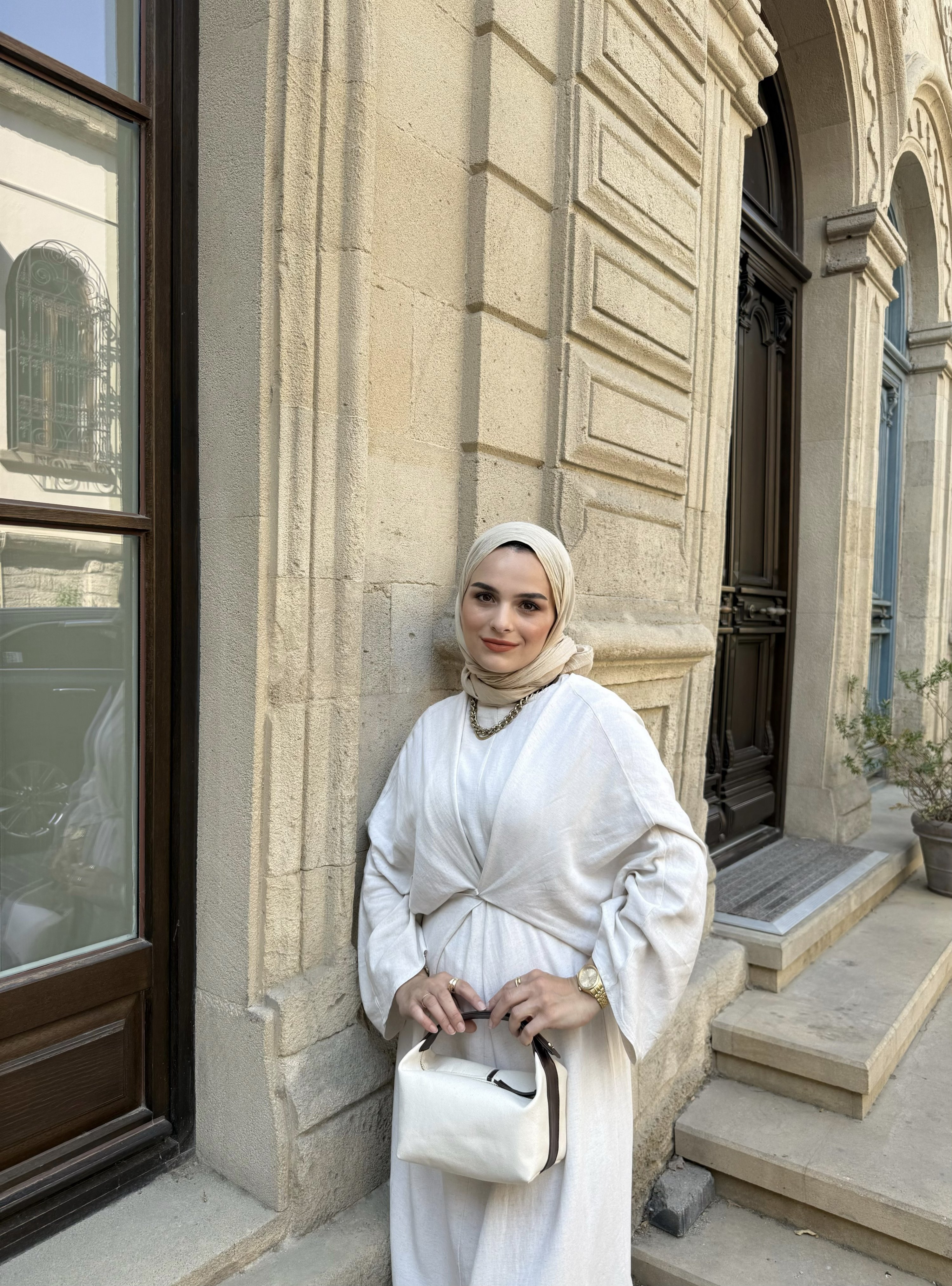 Natural Keten Bağlamalı Elbise