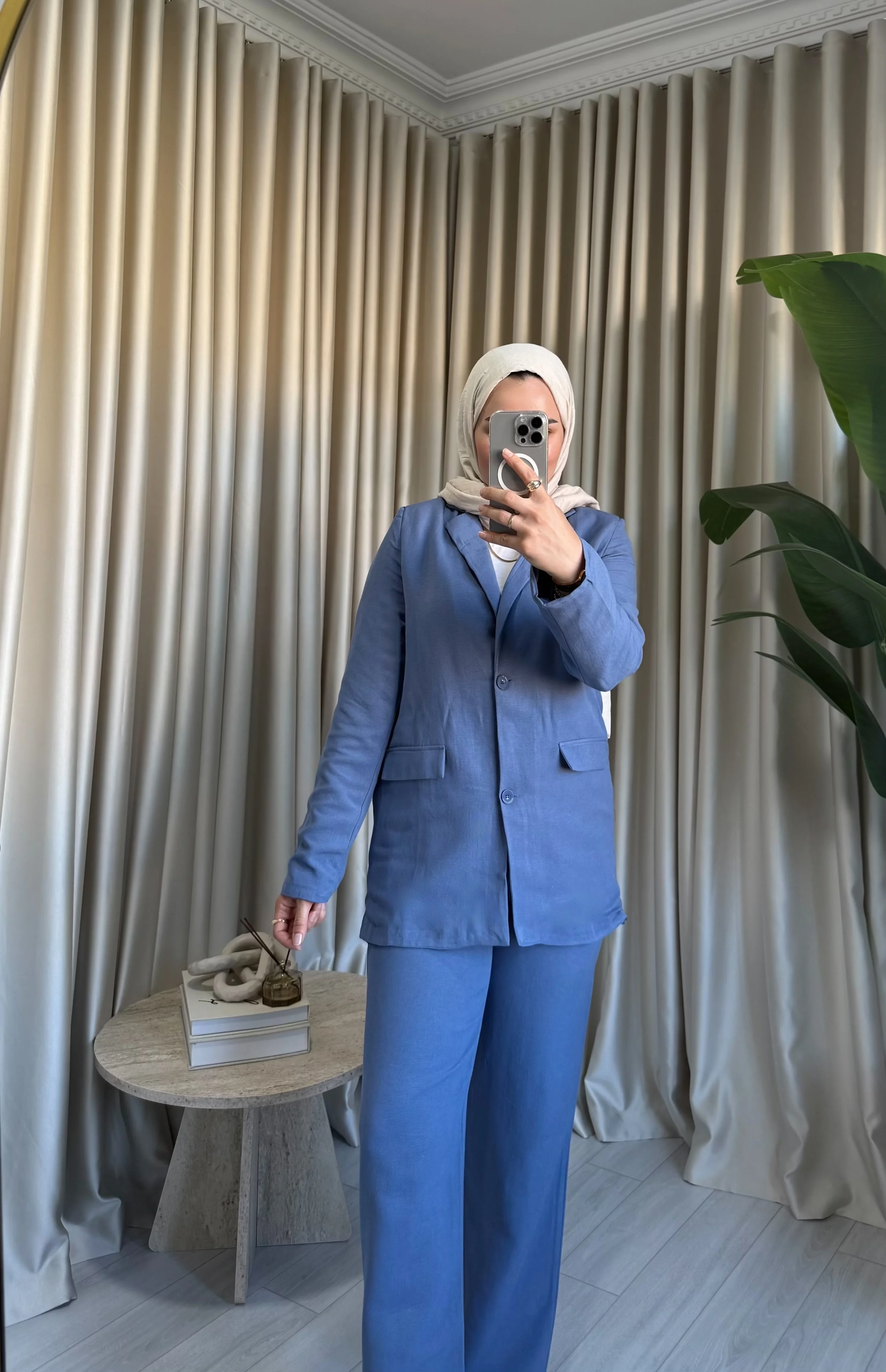 Keten Blazer Ceket - Mavi