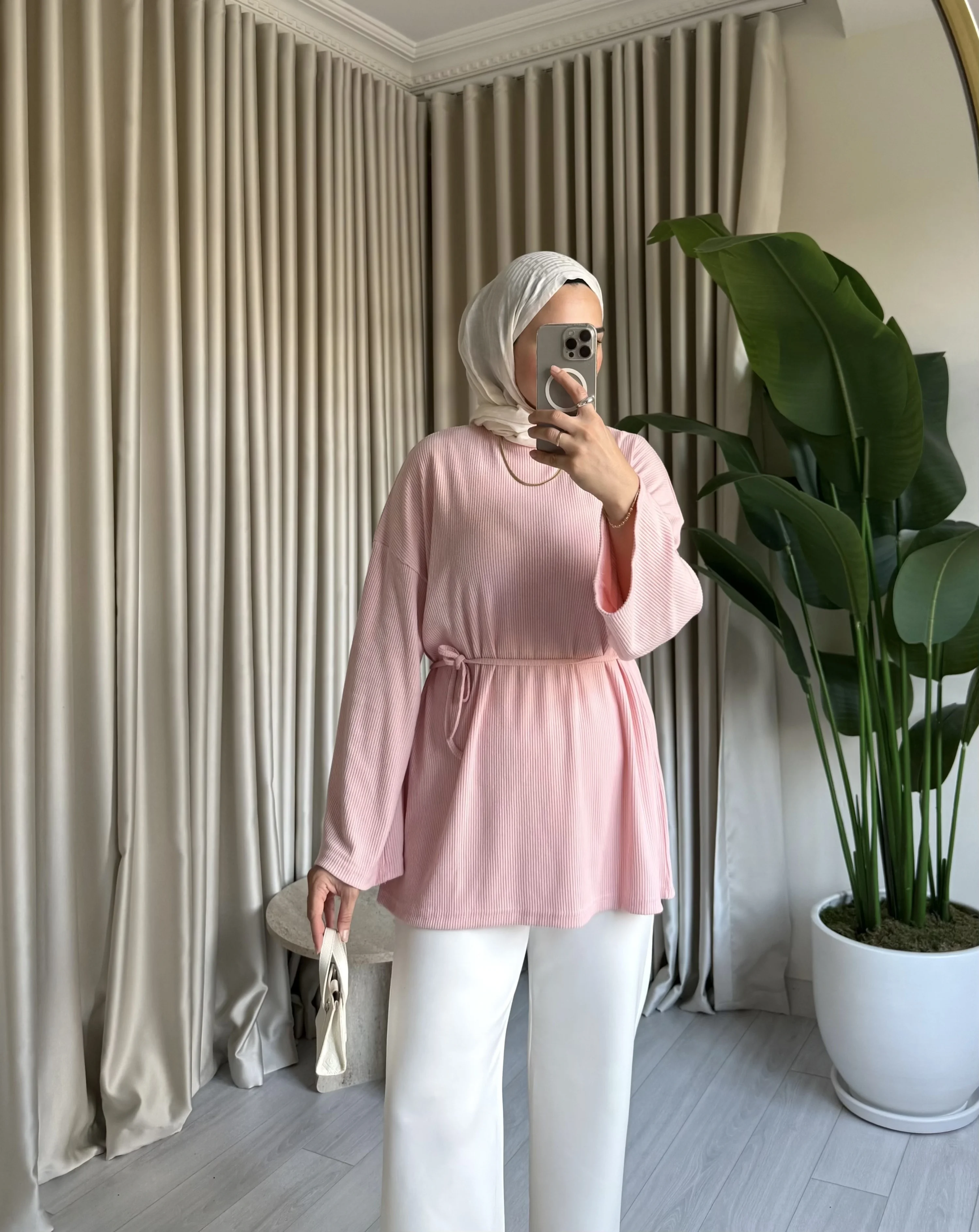 Biyeli Kaşkorse Tunik - Pembe