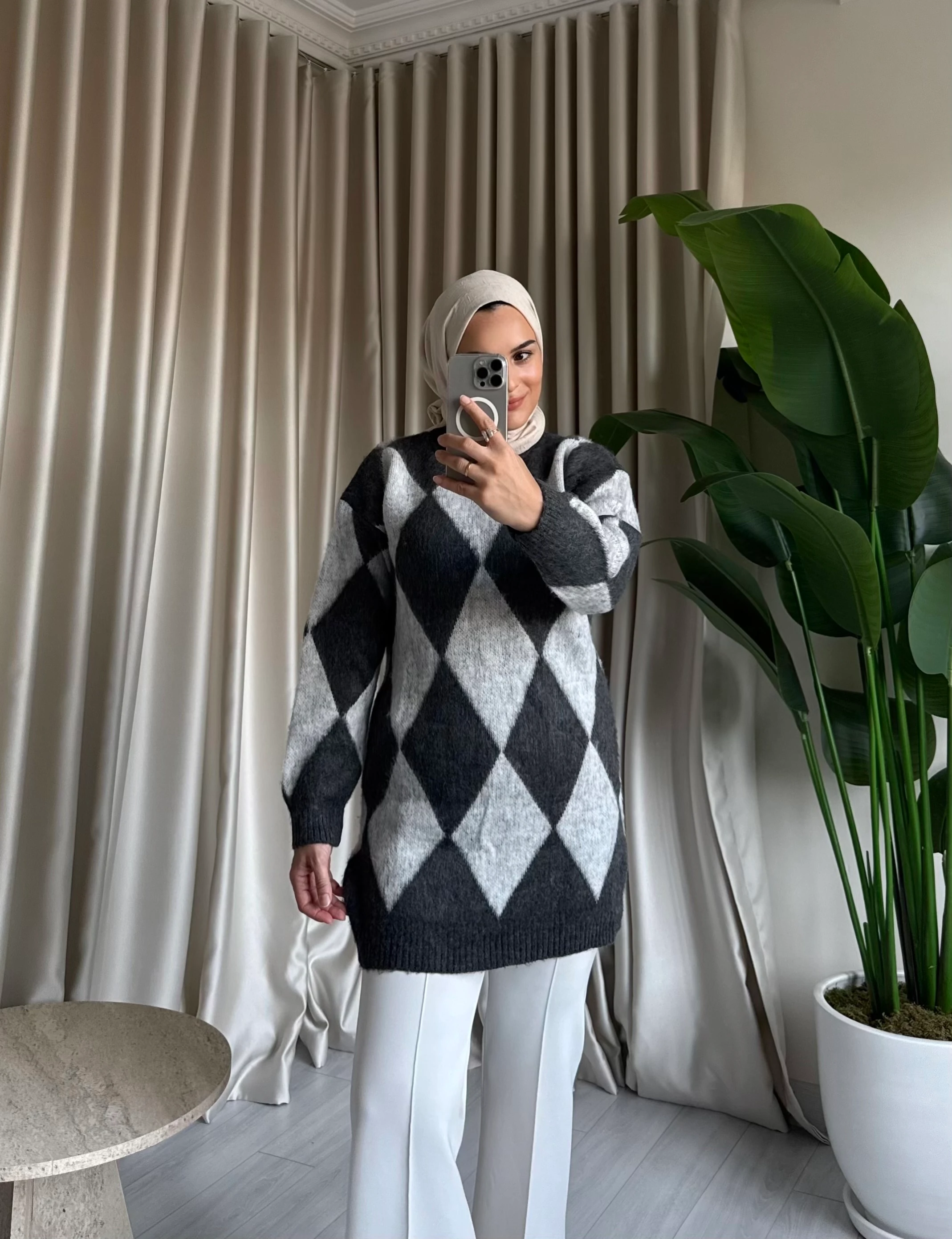 Baklava Desenli Kazak - Gri