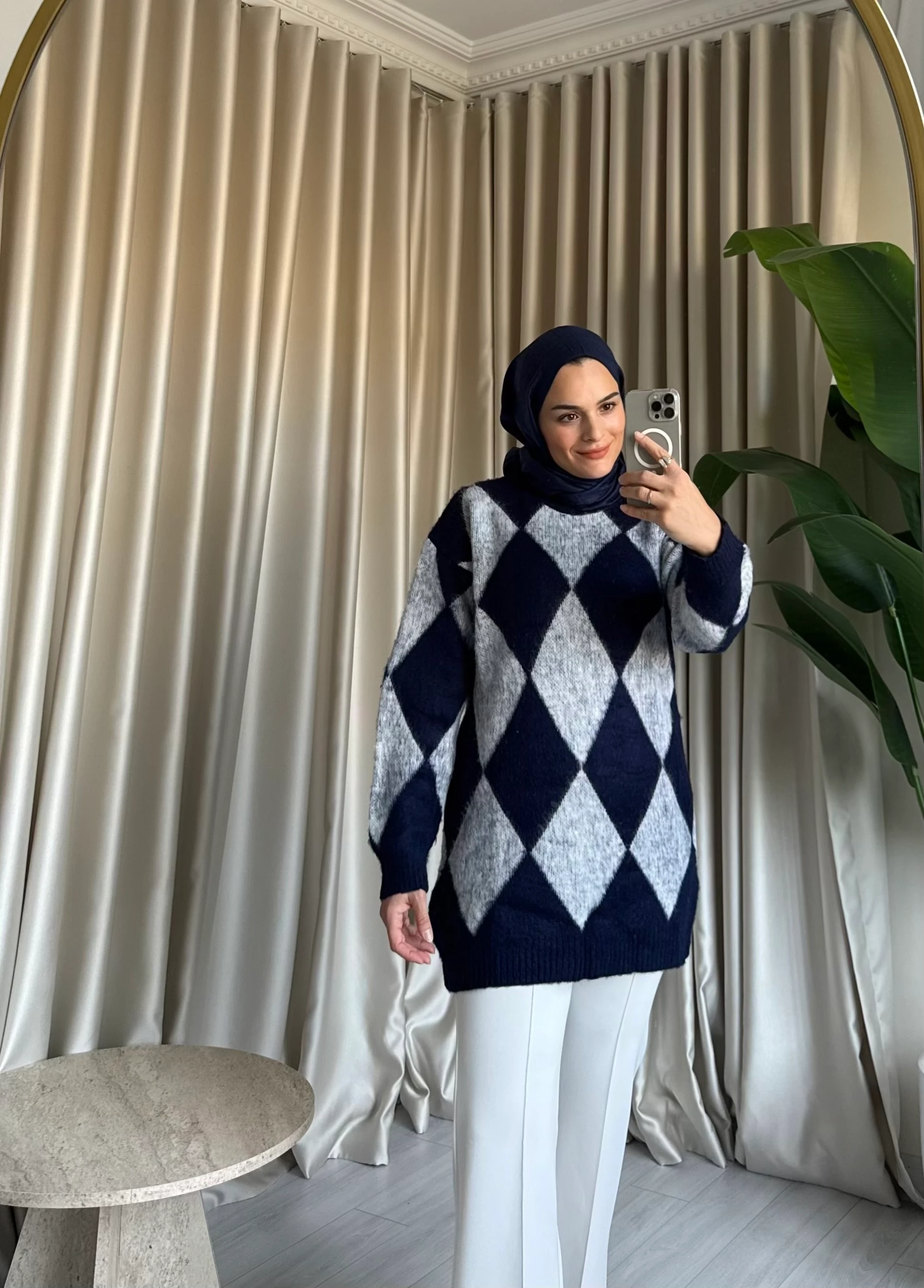 Baklava Desenli Kazak - Lacivert