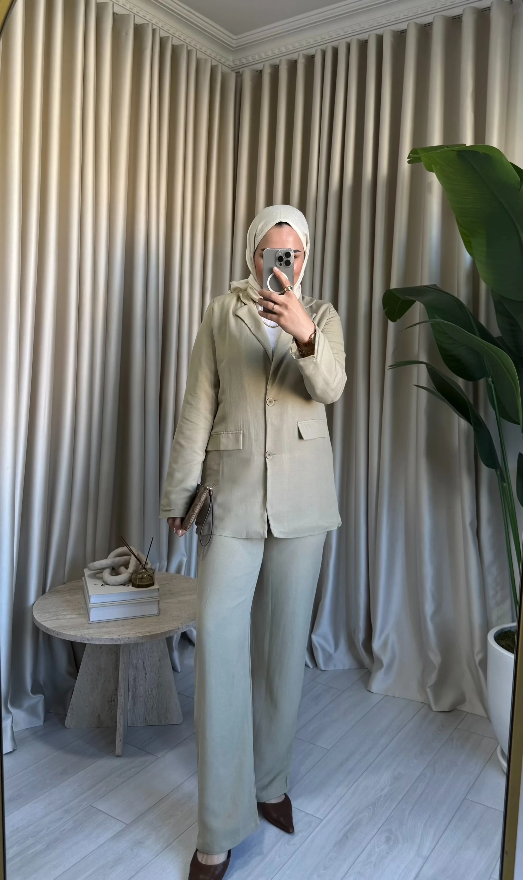Keten Blazer Ceket - Yeşil