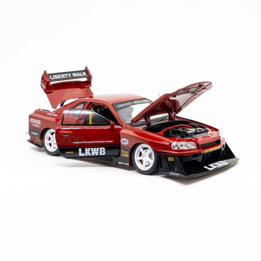Hobbiez World 1:24 Nissan Skyline GT-R R34 Liberty Walk Kırmızı