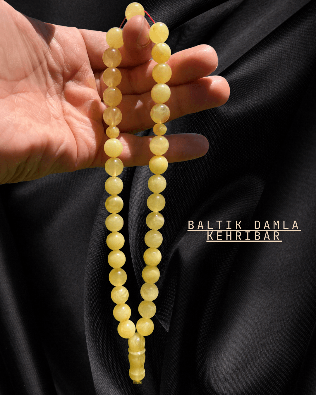 Baltık Damla Kehribar Tesbih - 925 Ayar Gümüş Püskül Tasarım