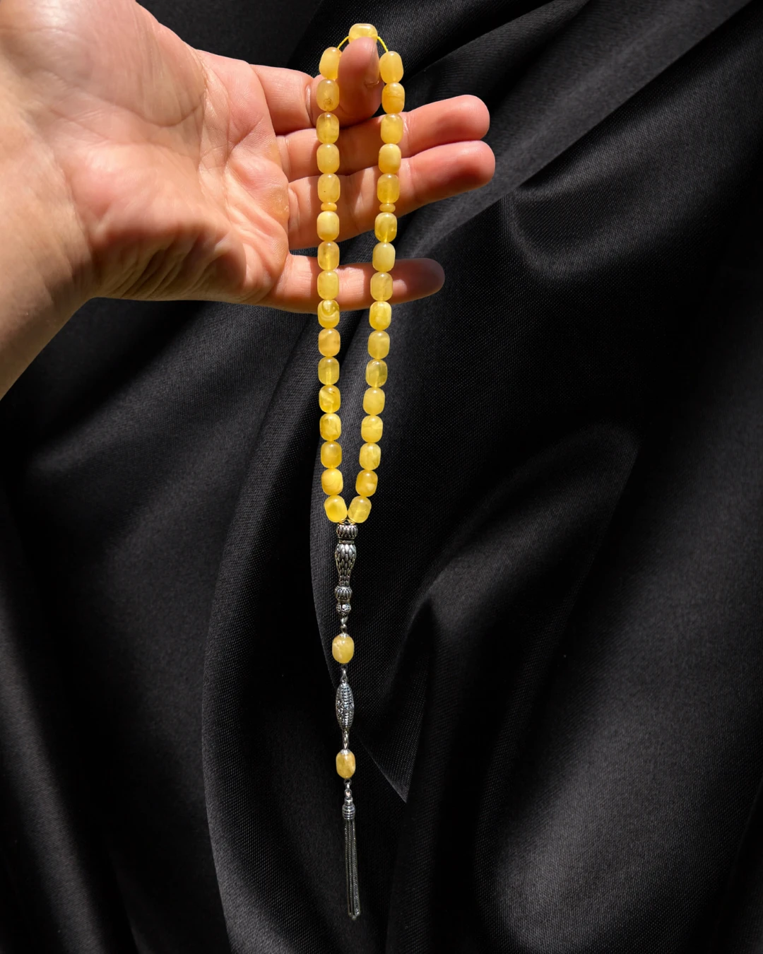 Sertifikalı Baltık Kehribar Tesbih - Gümüş Püskül Tasarım