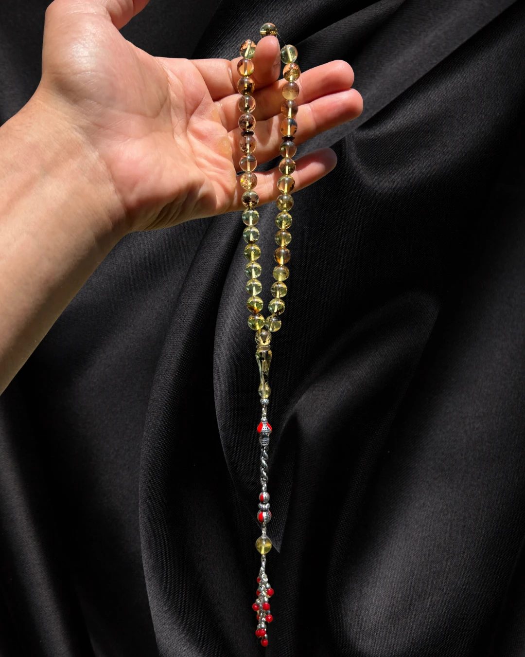 Sertifikalı Baltık Kehribar Tesbih - Gümüş Püskül Tasarım