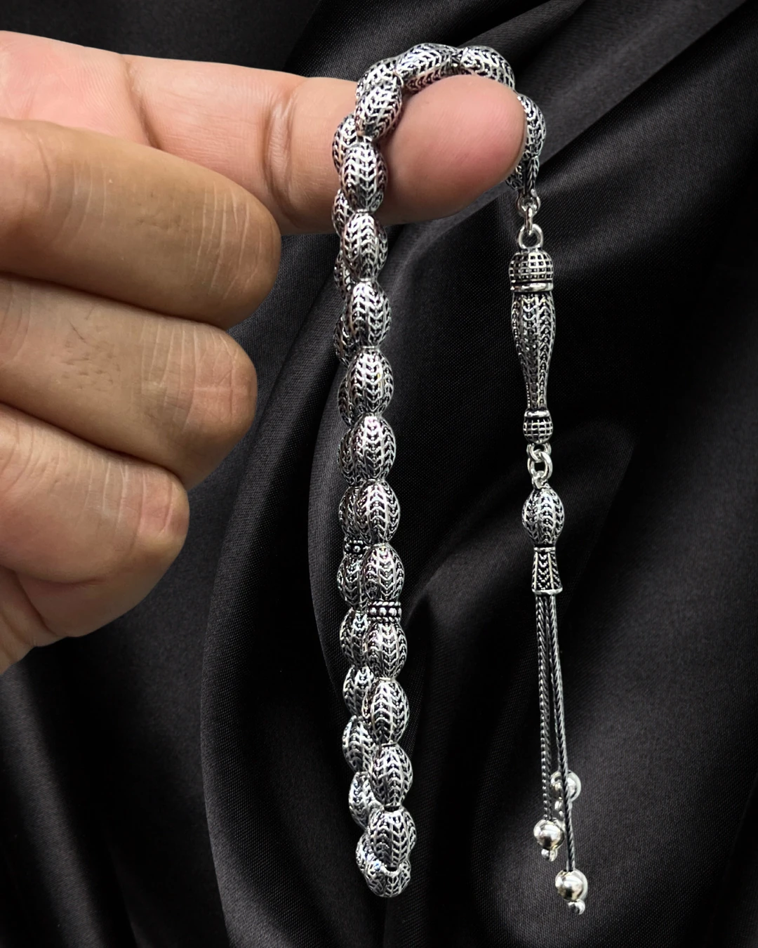 925 AYAR FULL GÜMÜŞ TESBİH-DERİ KUTU İLE GÖNDERİM