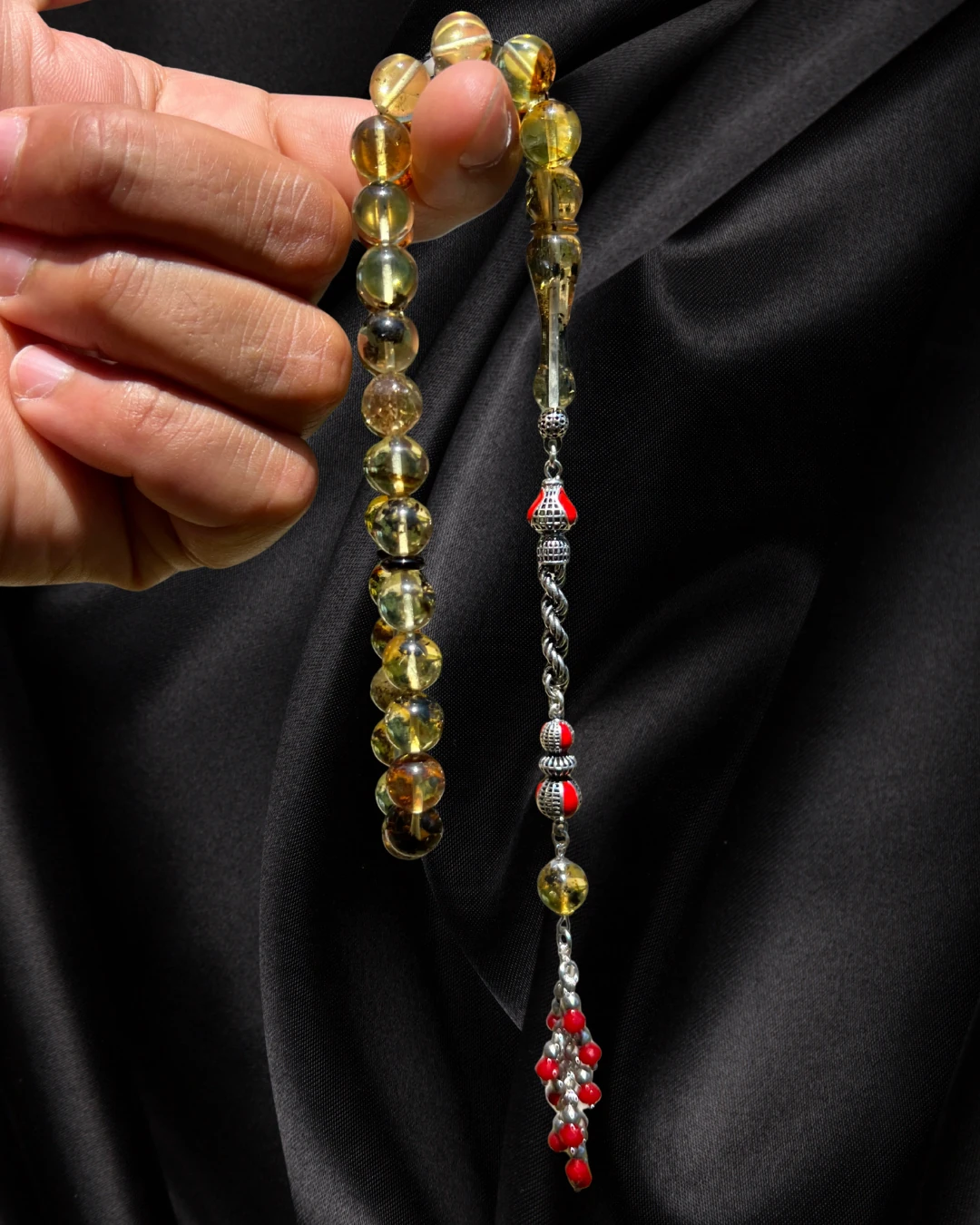 Sertifikalı Baltık Kehribar Tesbih - Gümüş Püskül Tasarım